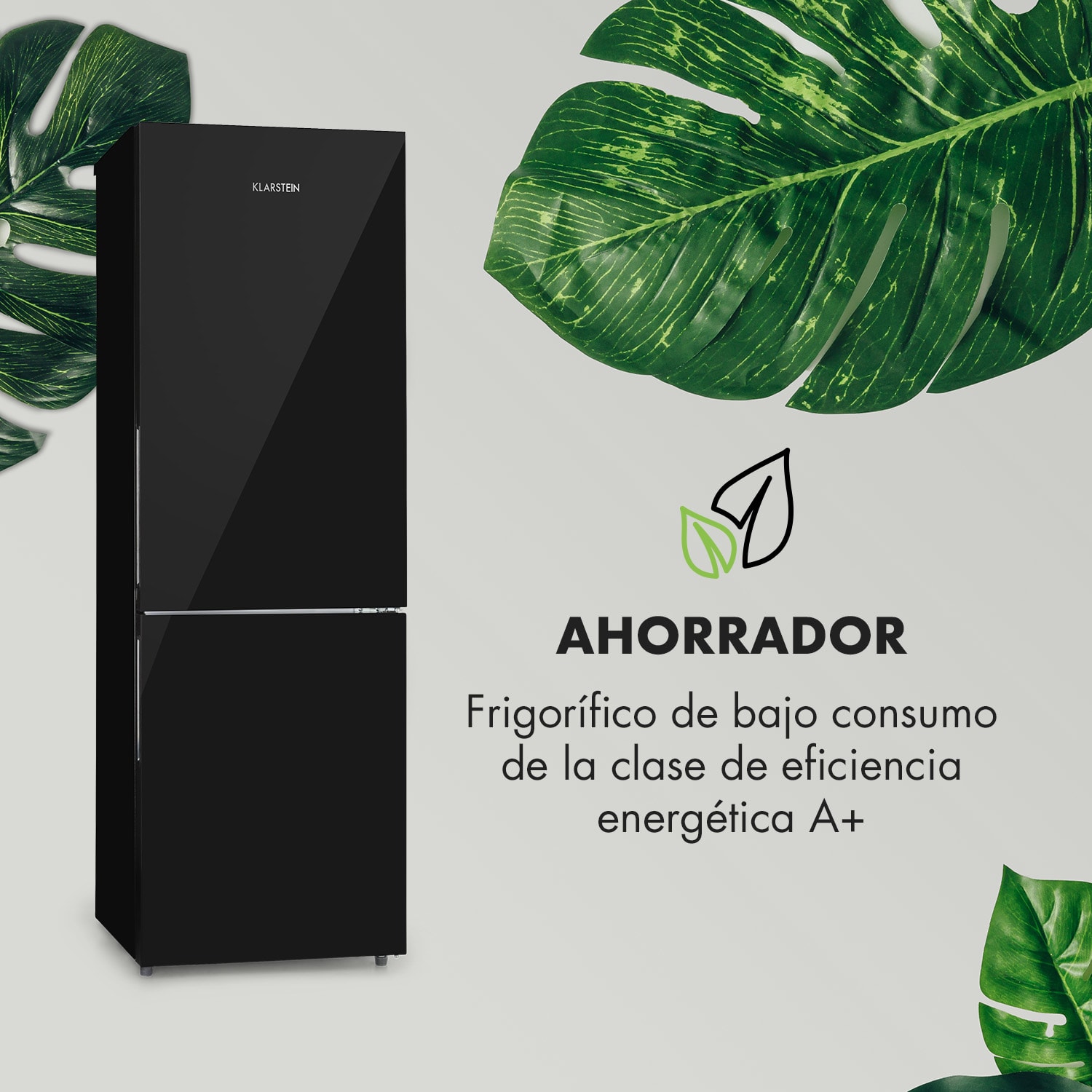 Klarstein Luminance Frost Frigorífico combi 300L A+ 4 estantes de cristal Cajón de verdura Crisper Negro 