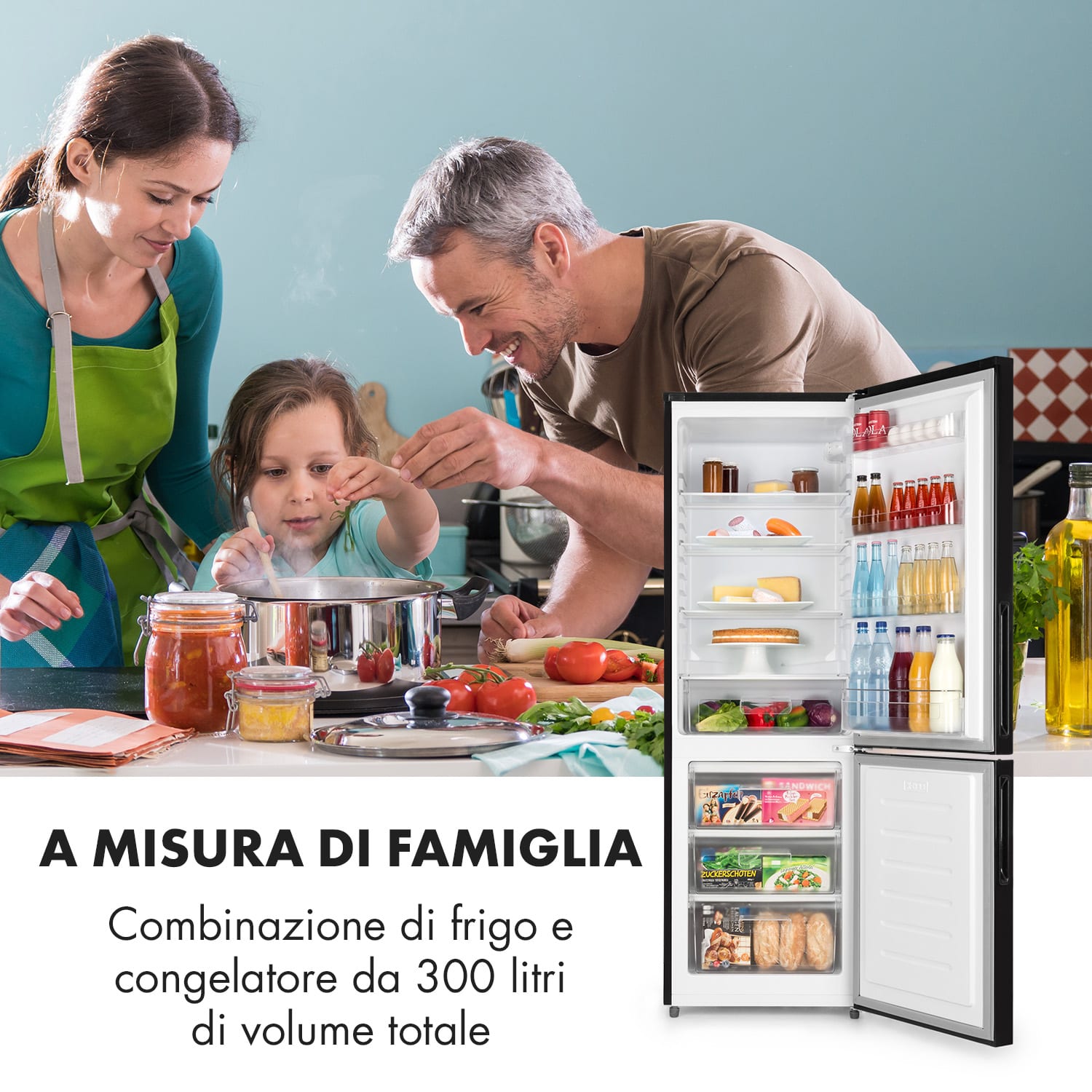 Luminance Frost Frigorifero-Congelatore 300l A+ 4 ripiani in vetro cassetto crisper nero 
