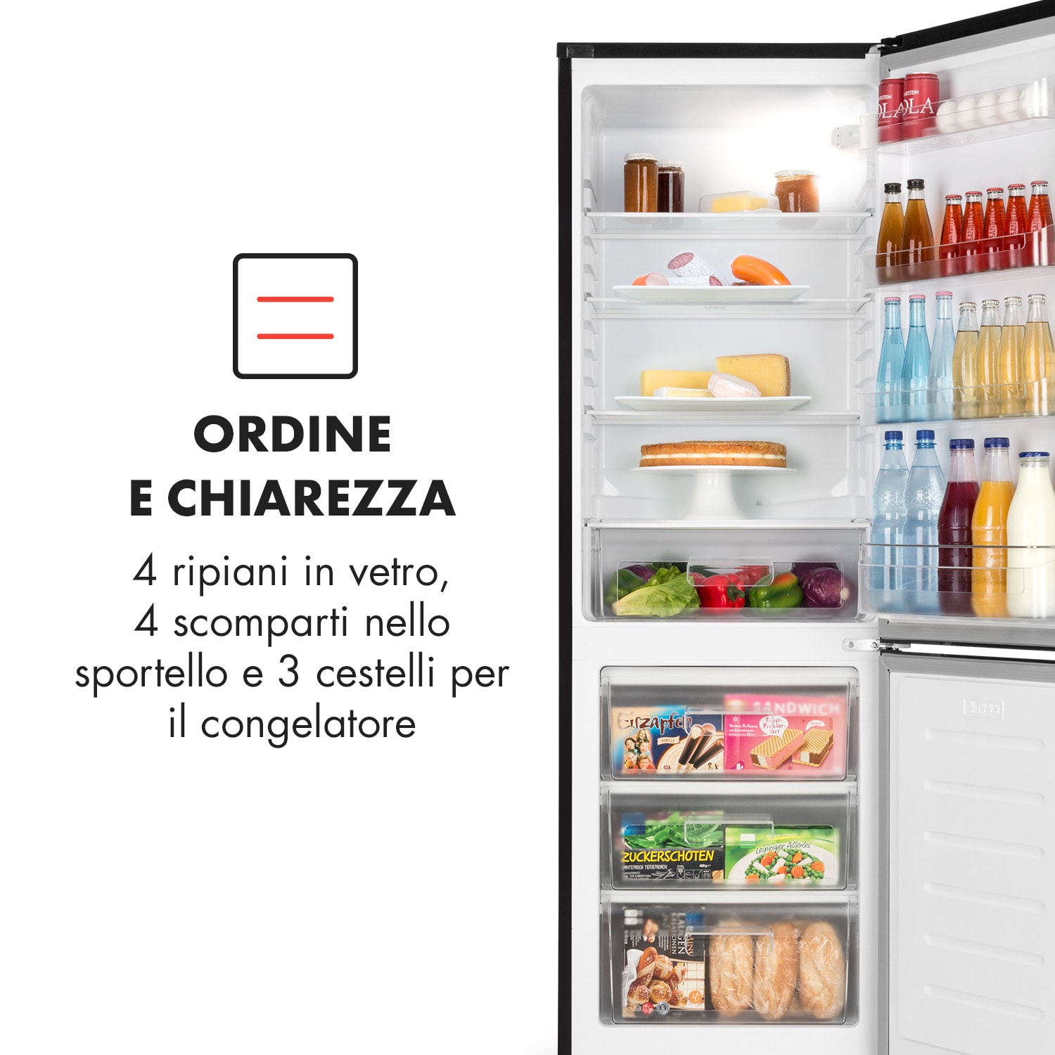 Luminance Frost Frigorifero-Congelatore 300l A+ 4 ripiani in vetro cassetto crisper nero 