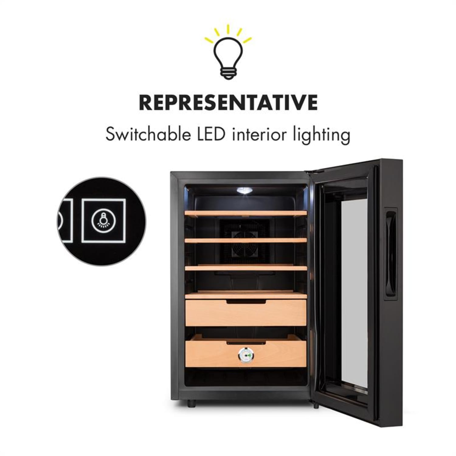 El Presidente 65 humidori 70 W kosketus setripuinen 65 l LED musta 65 l | Ruostumaton Teräs