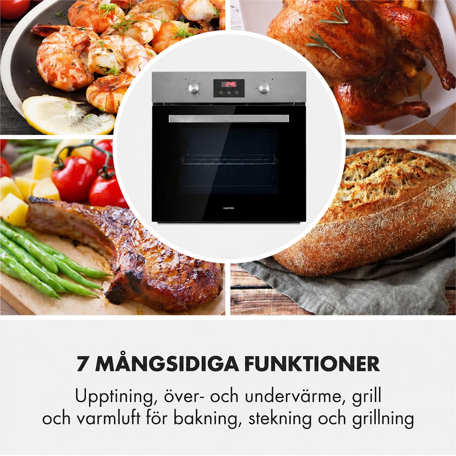 Kalahari elektrisk inbyggnadsugn 2 300 W 7 funktioner svart 