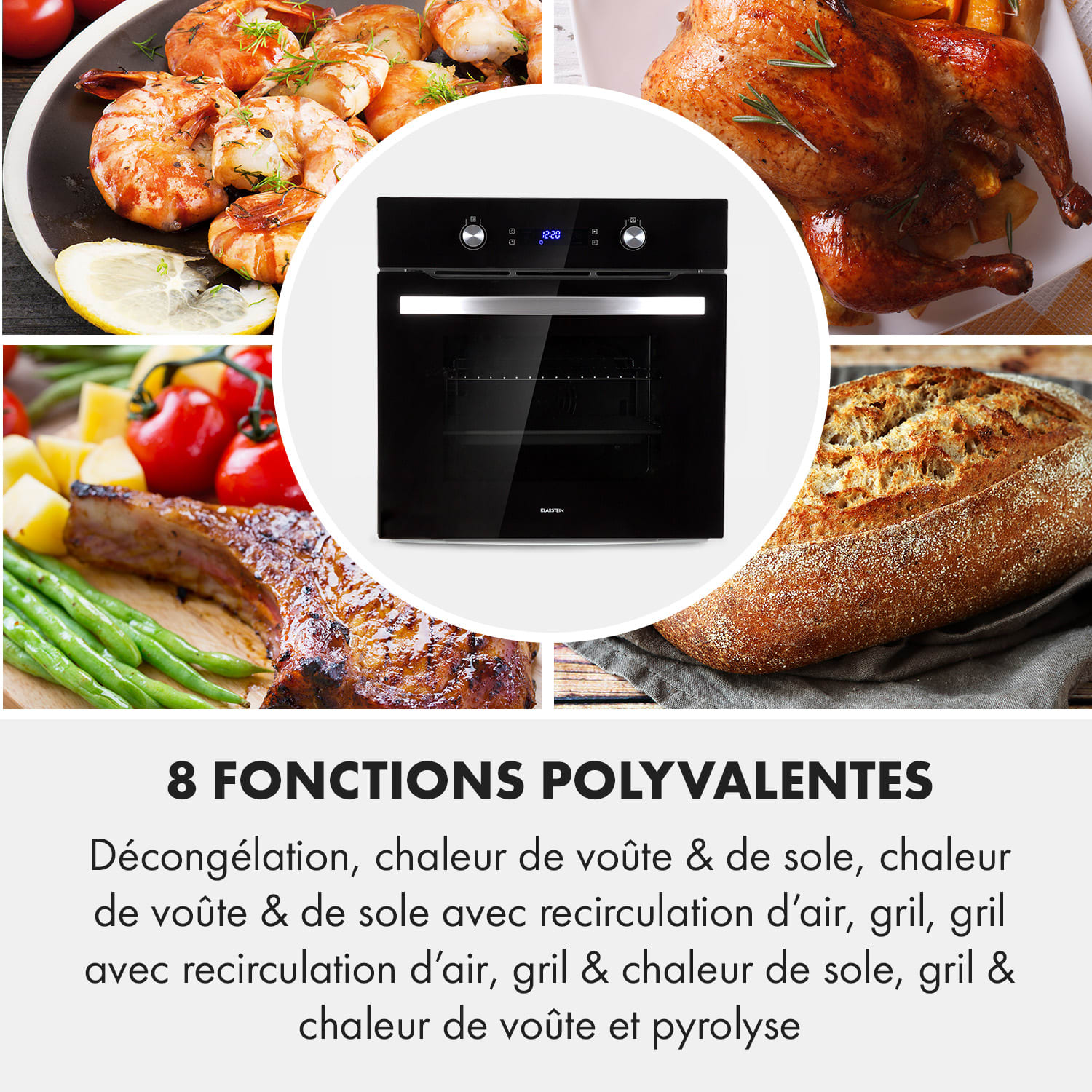 Gusteau elektrische inbouw oven 2950W 8 functies Zwart