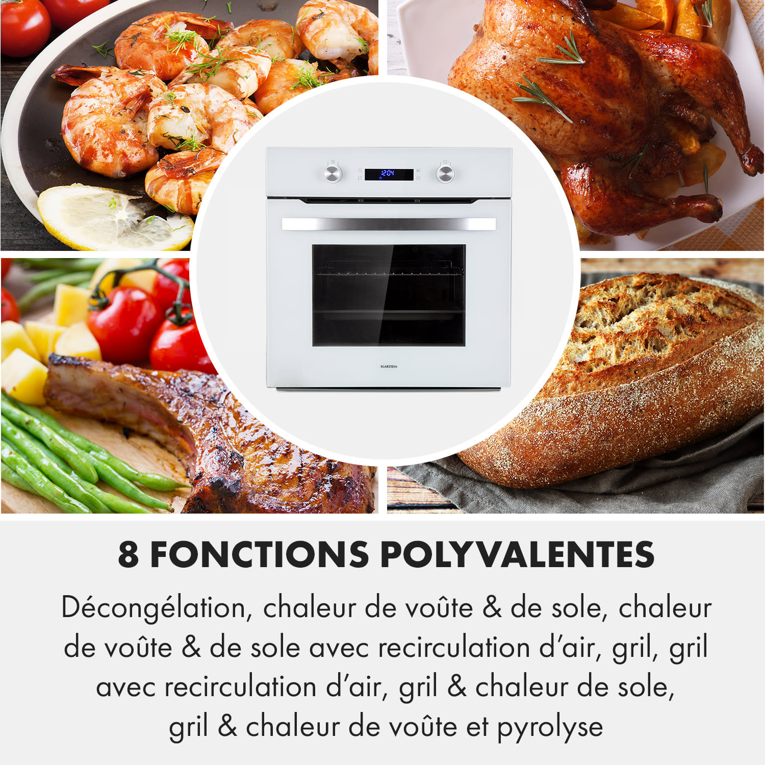 Gusteau elektrische inbouw oven 2950W 8 functies Wit