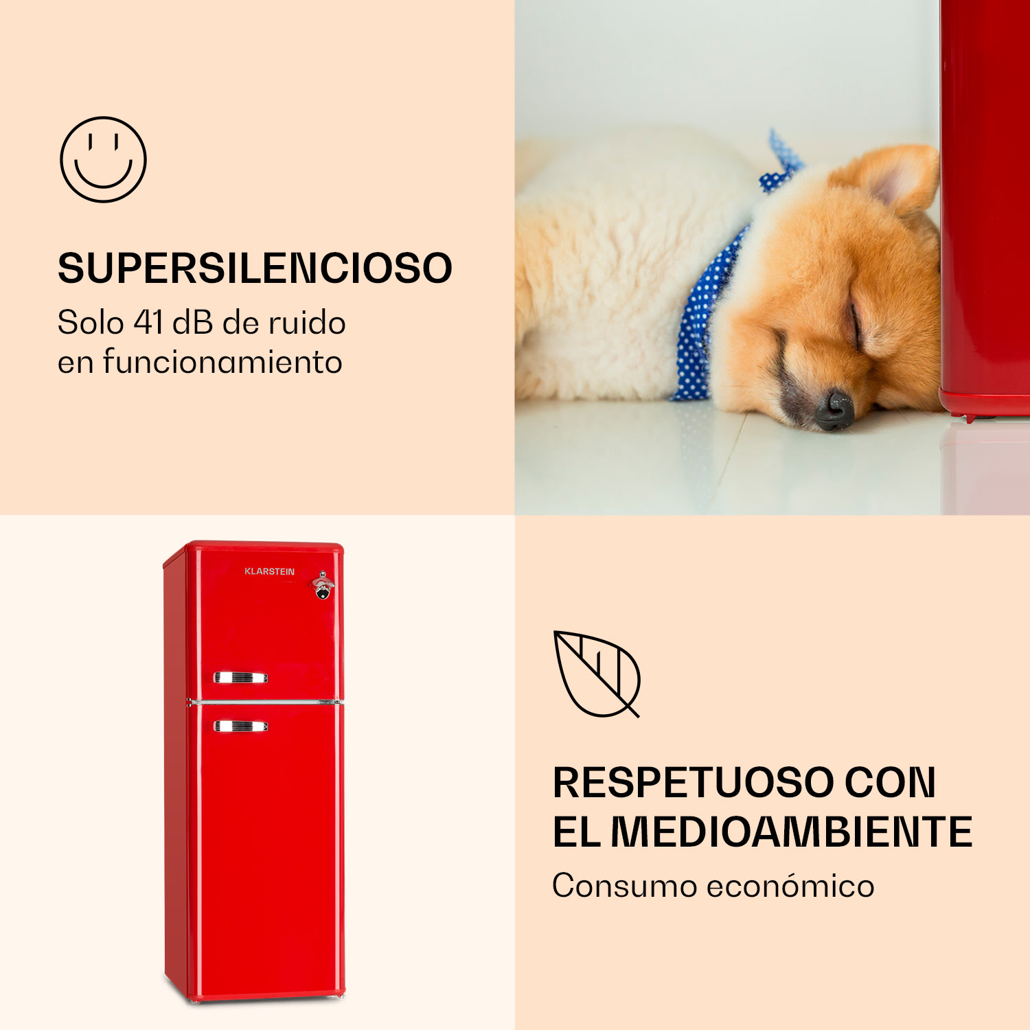 Combi de frigorífico y congelador Audrey 97l/39l Look retro 2 estantes Rojo