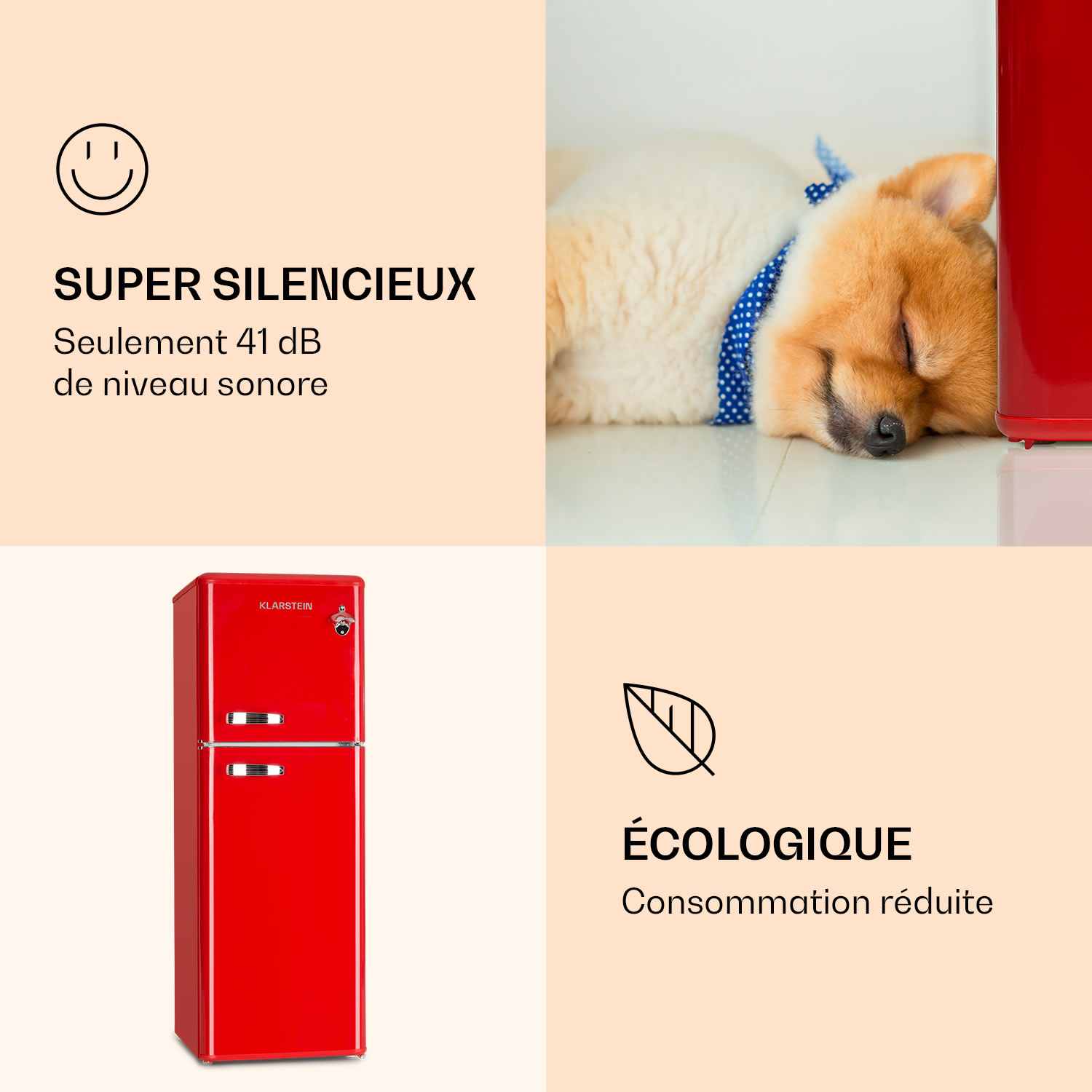 Combiné réfrigérateur-congélateur Audrey 97l/39l look rétro 2 clayettes Rouge