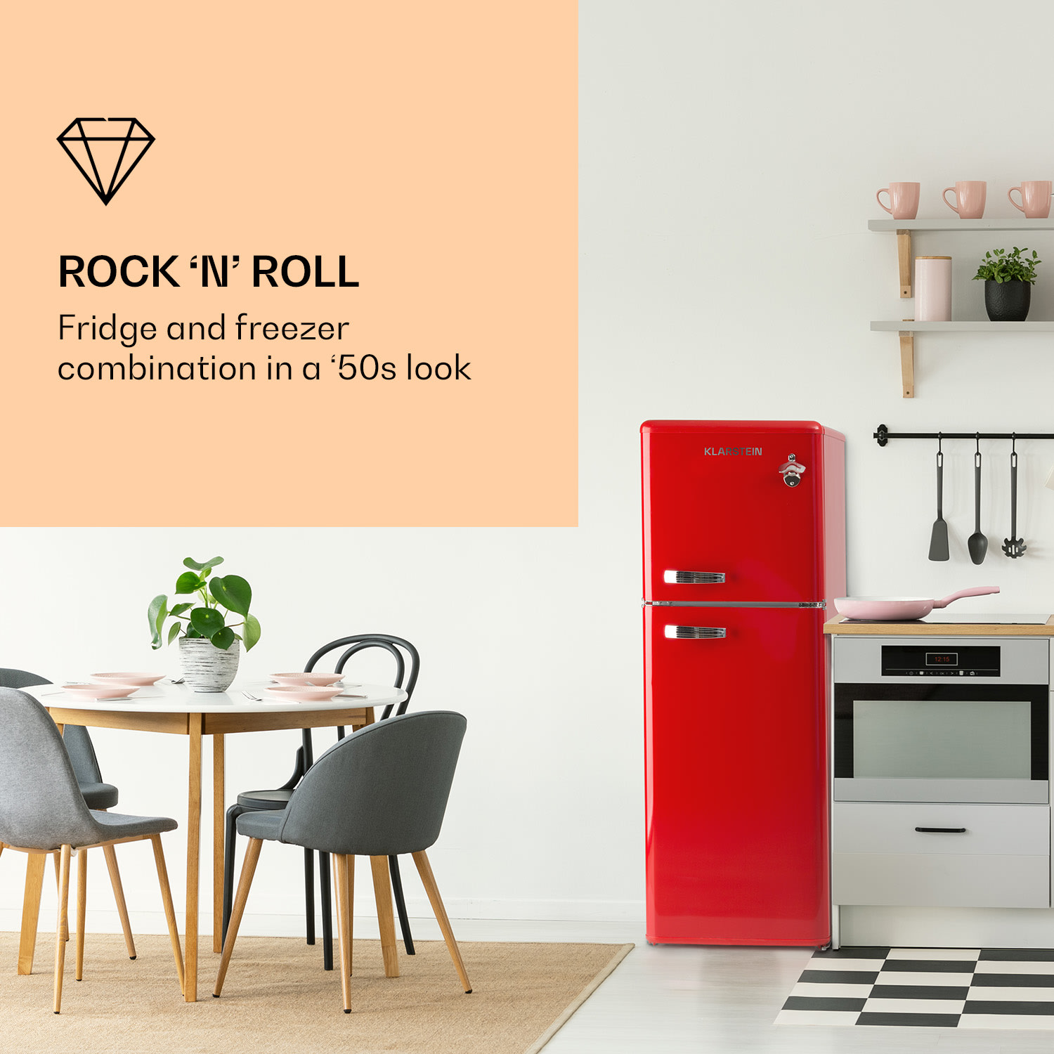 Audrey koelvriescombinatie 97 liter/ 39 liter retro look 2 schappen Rood