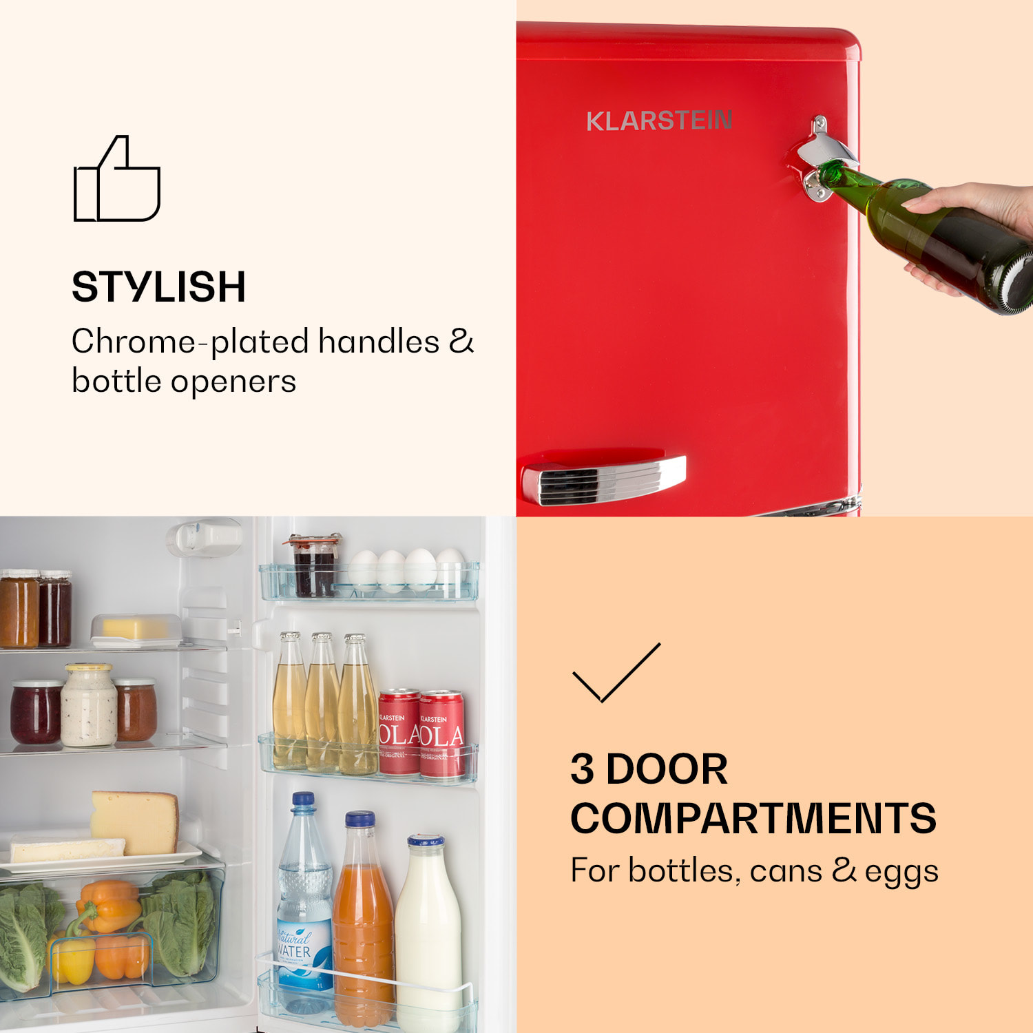 Audrey koelvriescombinatie 97 liter/ 39 liter retro look 2 schappen Rood