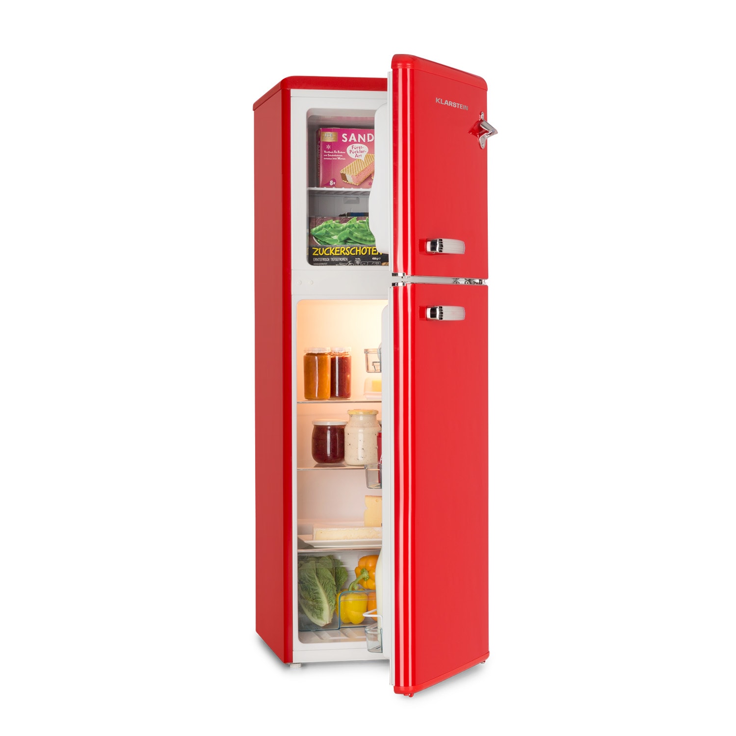 Audrey koelvriescombinatie 97 liter/ 39 liter retro look 2 schappen Rood