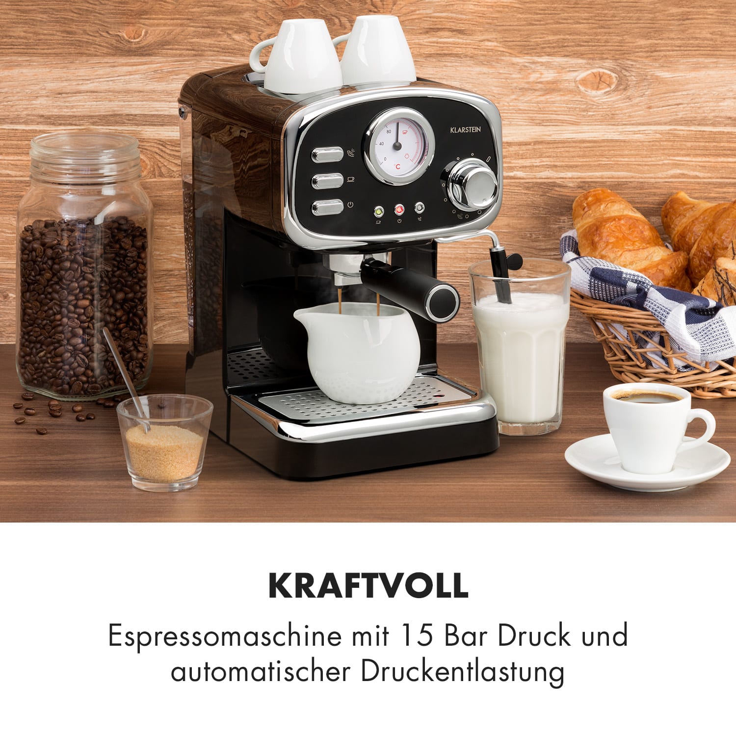 Espressionata Gusto Espressomaschine 1100W 15 Bar Druck schwarz Schwarz