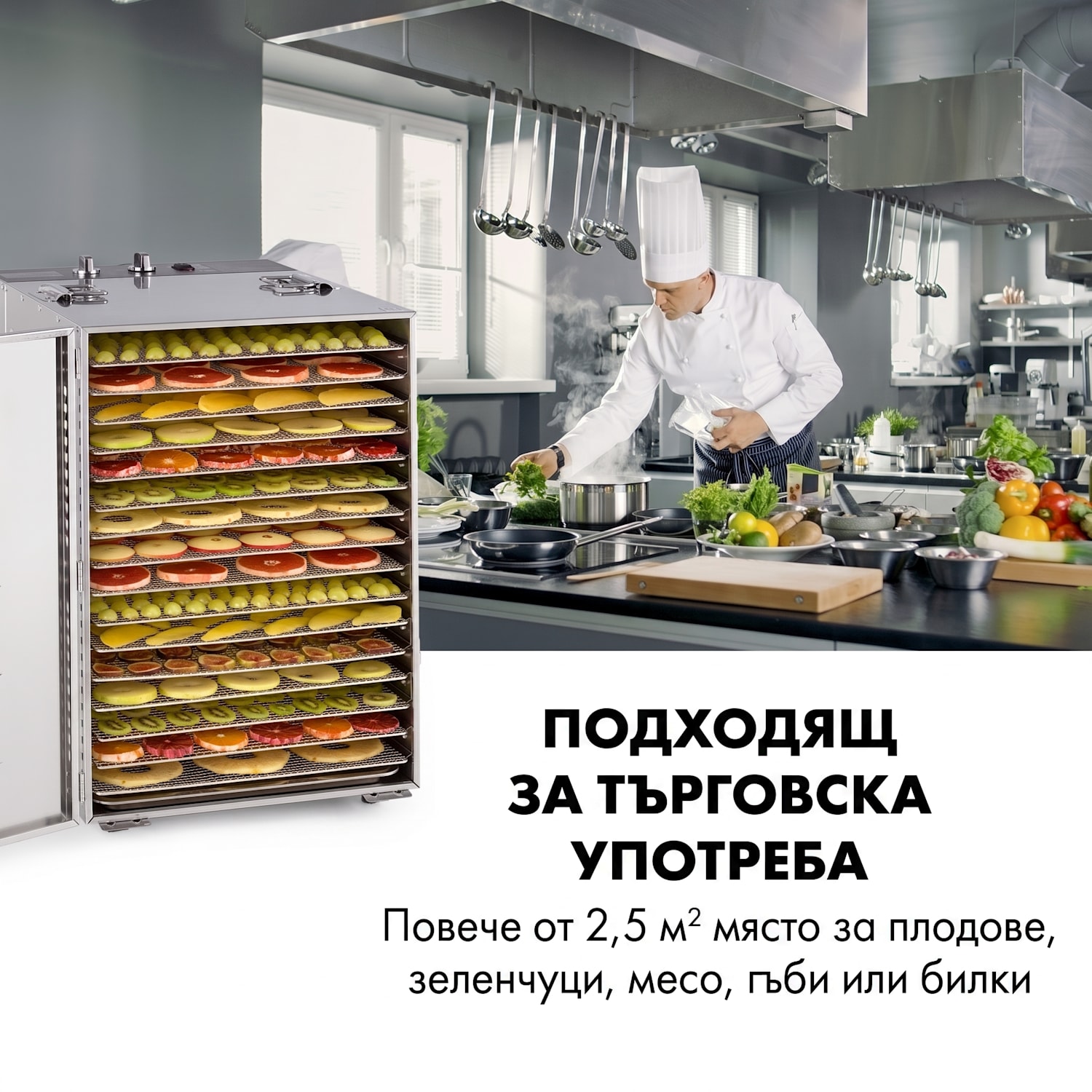 Master Jerky 16, сушилня за плодове и зеленчуци, 1500 W, 40 - 90 °C, 15-hod. таймер, неръждаема стомана, сребърна 16 нива
