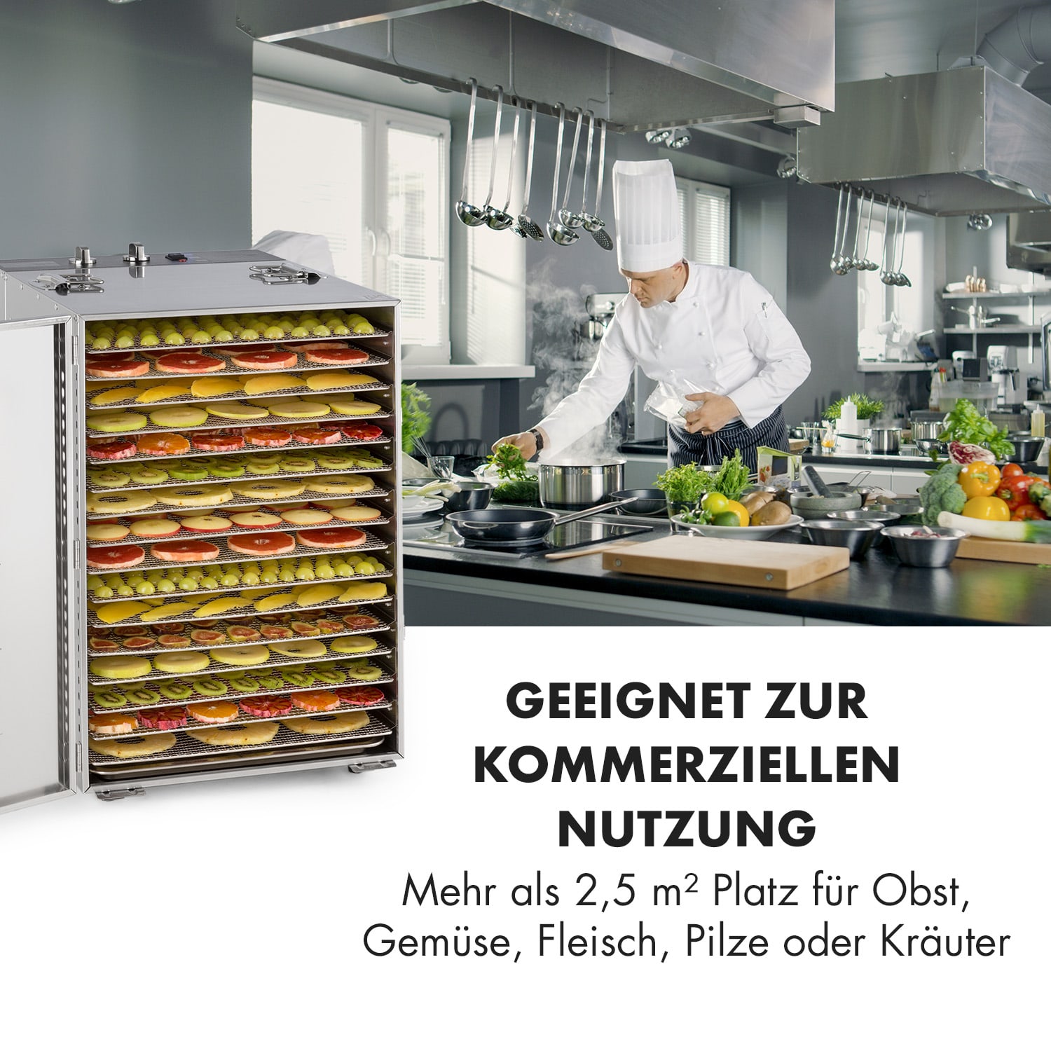 Master Jerky 16 Dörrautomat 1500W 40-90 °C 15h-Timer Edelstahl 16 Etagen