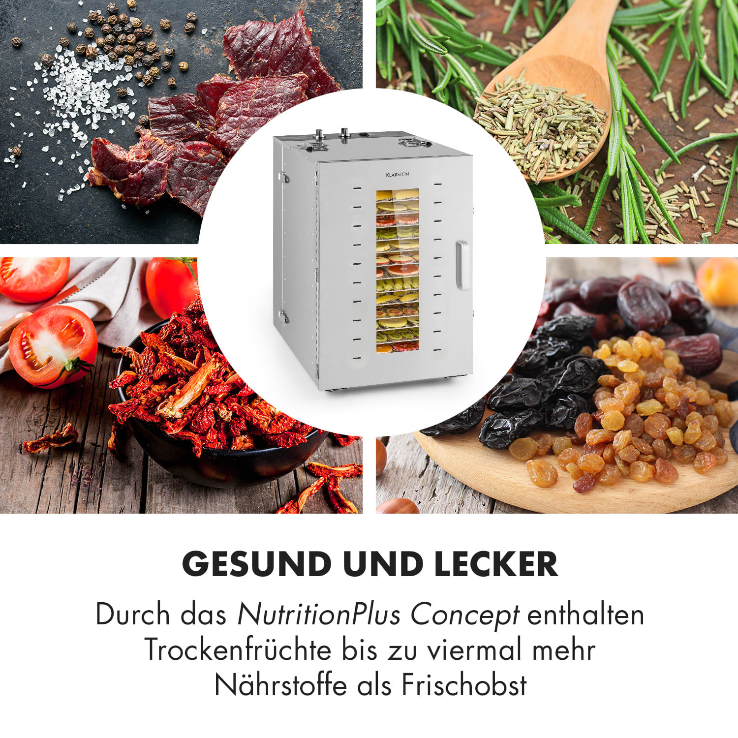 Master Jerky 16 Dörrautomat 1500W 40-90 °C 15h-Timer Edelstahl 16 Etagen