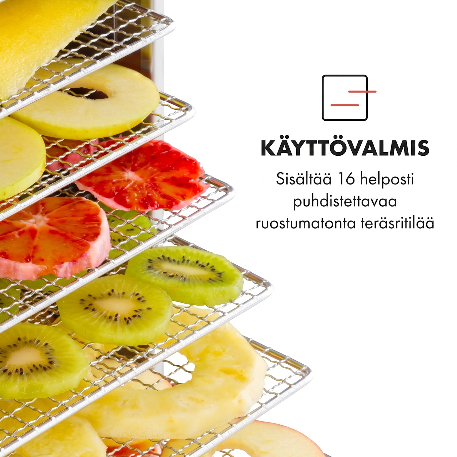 Master Jerky 16 kuivauslaite 1500W 40-90 °C 15h-ajastin ruostumaton teräs 16 tasoa