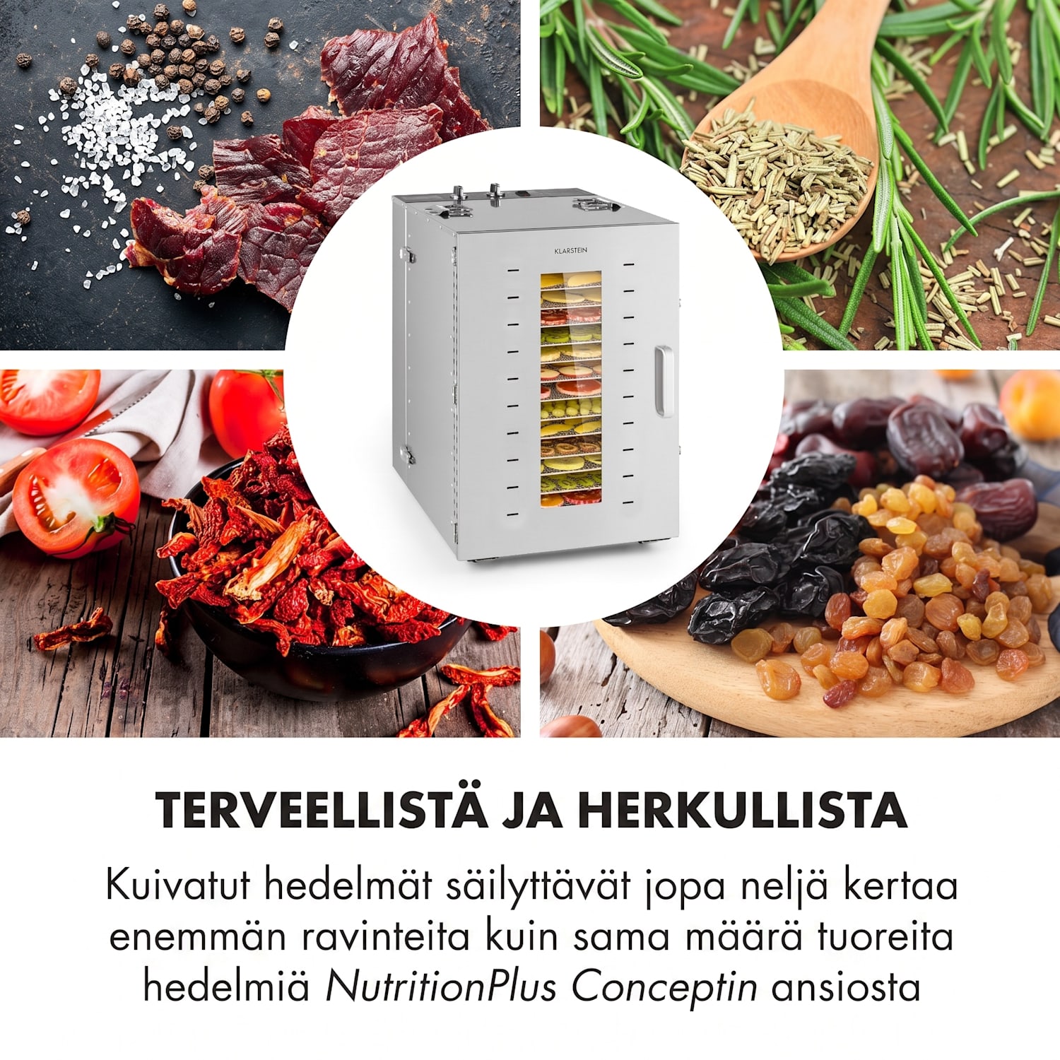 Master Jerky 16 kuivauslaite 1500W 40-90 °C 15h-ajastin ruostumaton teräs 16 tasoa