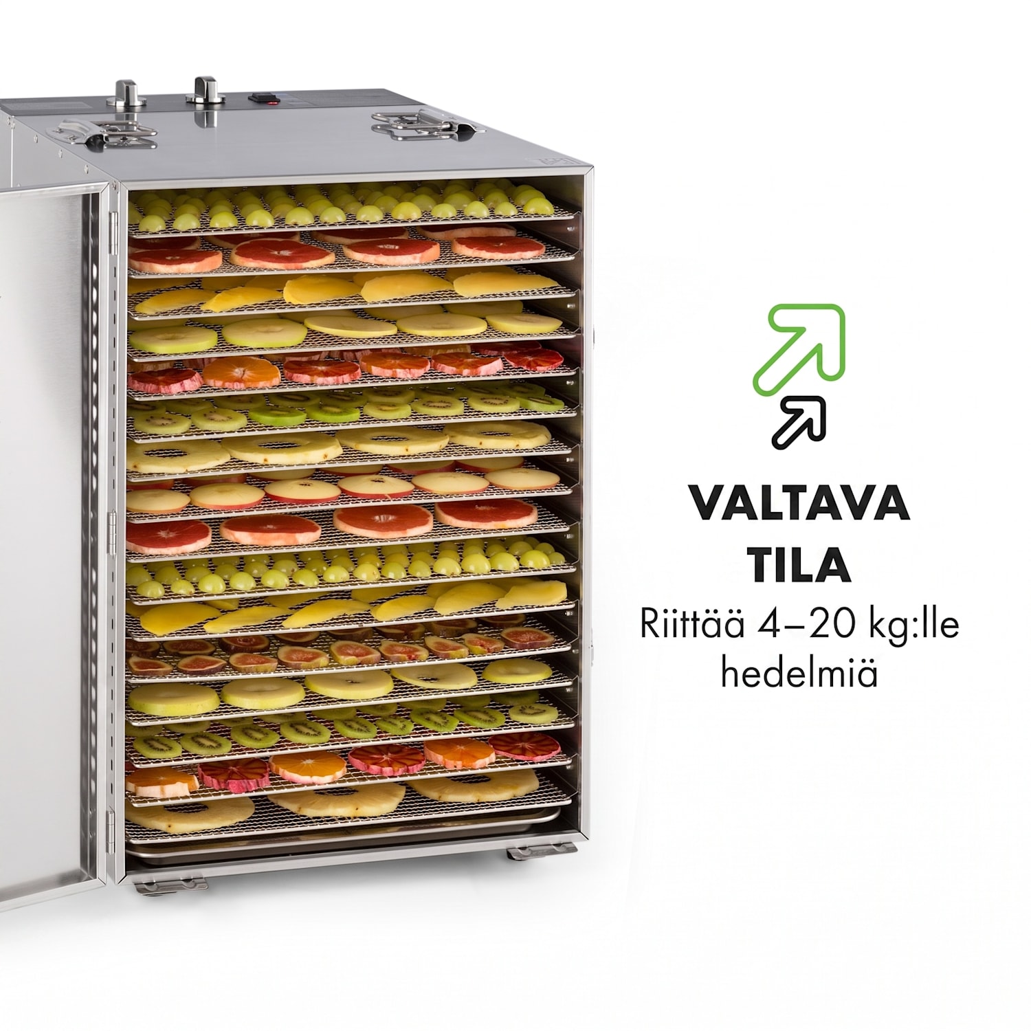 Master Jerky 16 kuivauslaite 1500W 40-90 °C 15h-ajastin ruostumaton teräs 16 tasoa