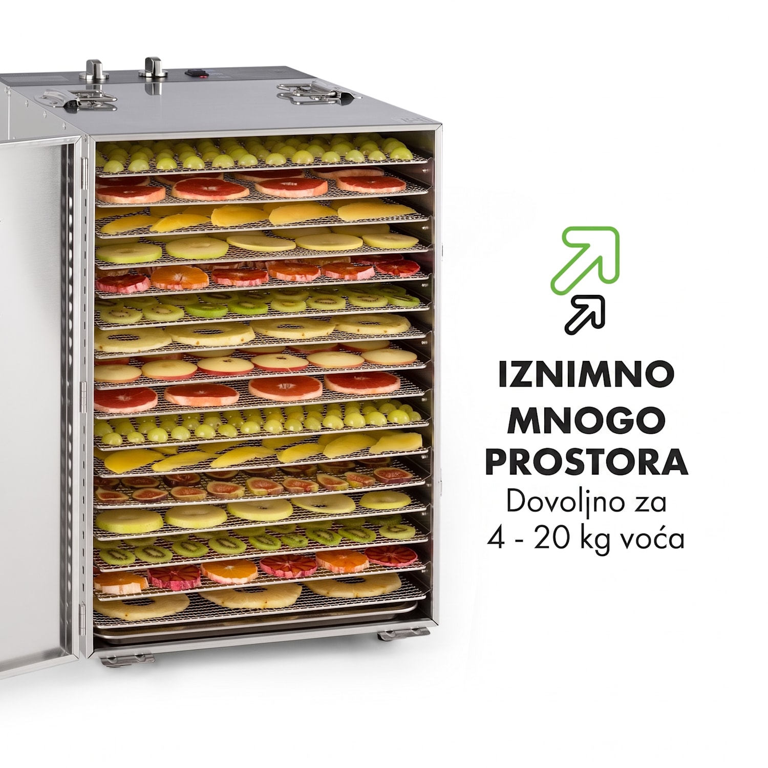 Master Jerky 16 sušilica hrane, 1500 W, 40 - 90 °C, 15h timer, konstrukcija od nehrđajućeg čelika, srebrna 16 faza