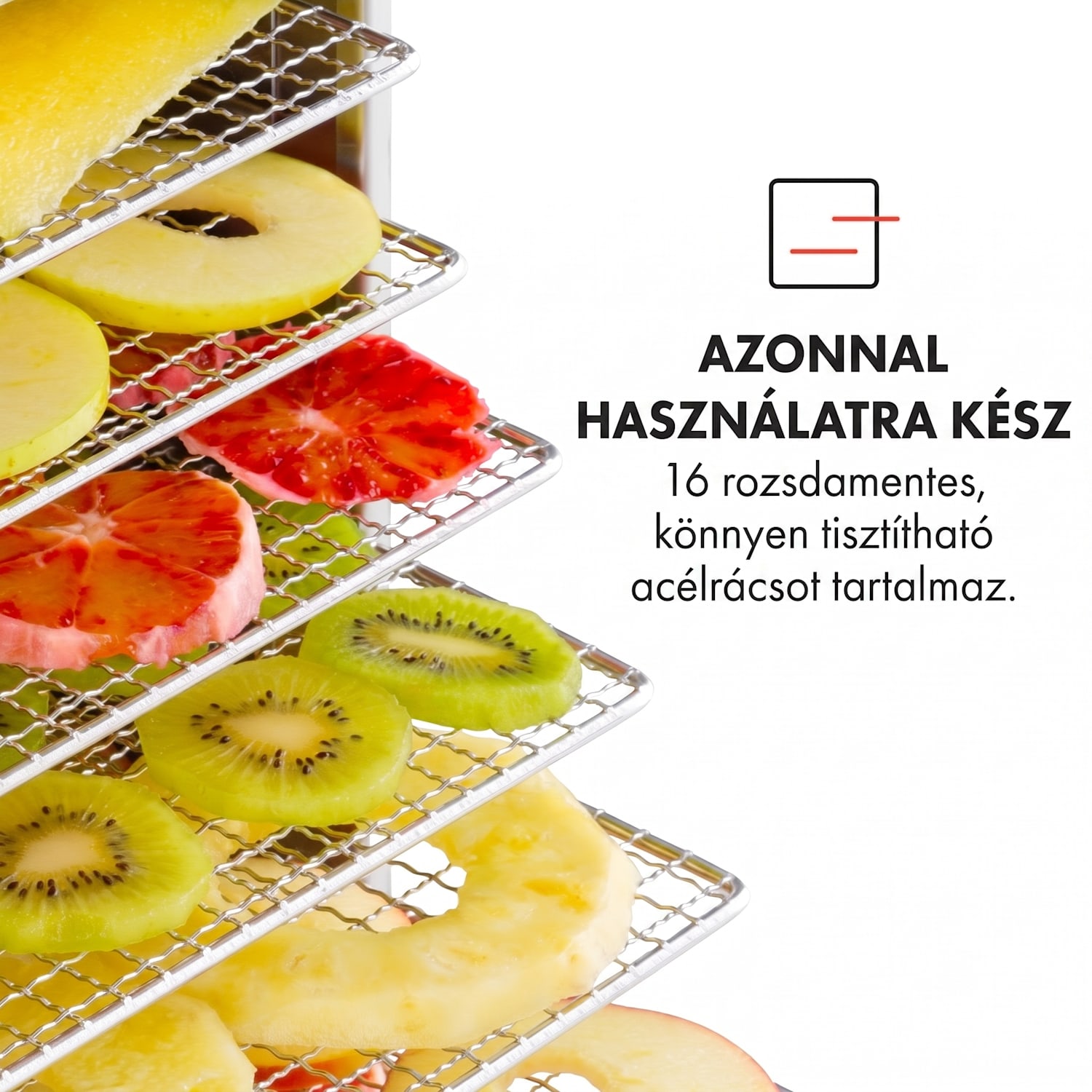 Master Jerky 16, aszalógép, 1500 W, 40 - 90 °C, 15 órás időzítő, rozsdamentes acél, ezüst 16 tálca
