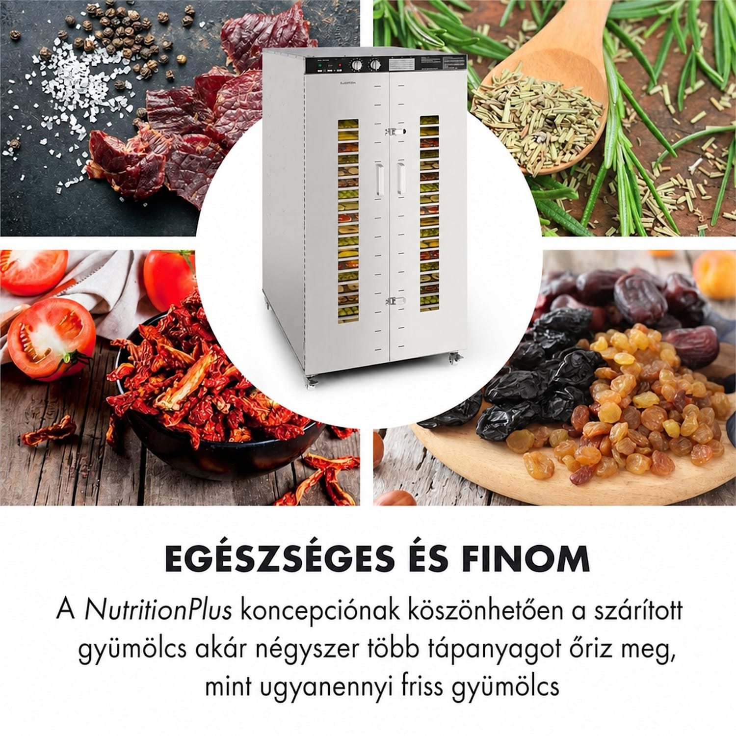 Master Jerky 24, aszalógép, 5850 W, 40 - 90 °C, 15 órás időzítő, rozsdamentes acél, ezüst 24 tálca