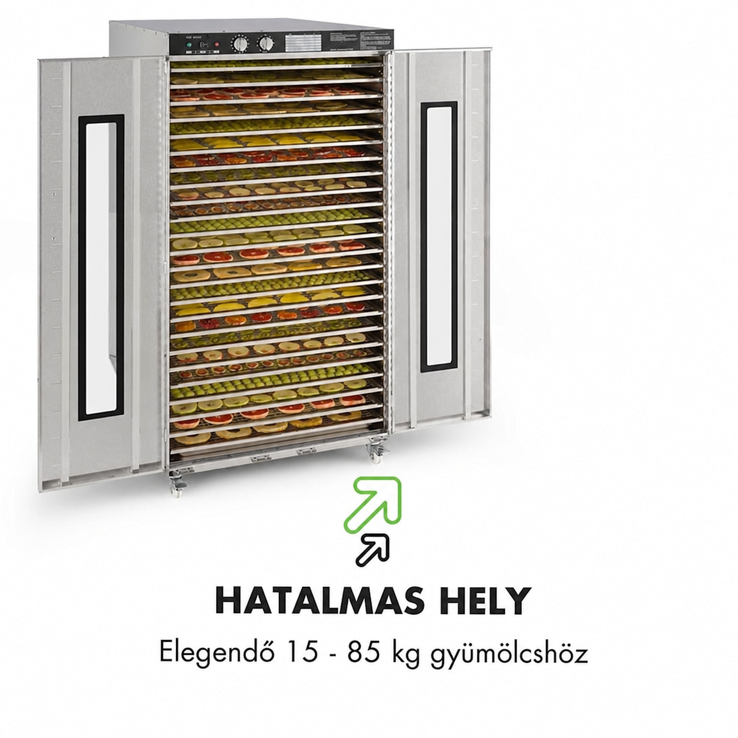 Master Jerky 24, aszalógép, 5850 W, 40 - 90 °C, 15 órás időzítő, rozsdamentes acél, ezüst 24 tálca