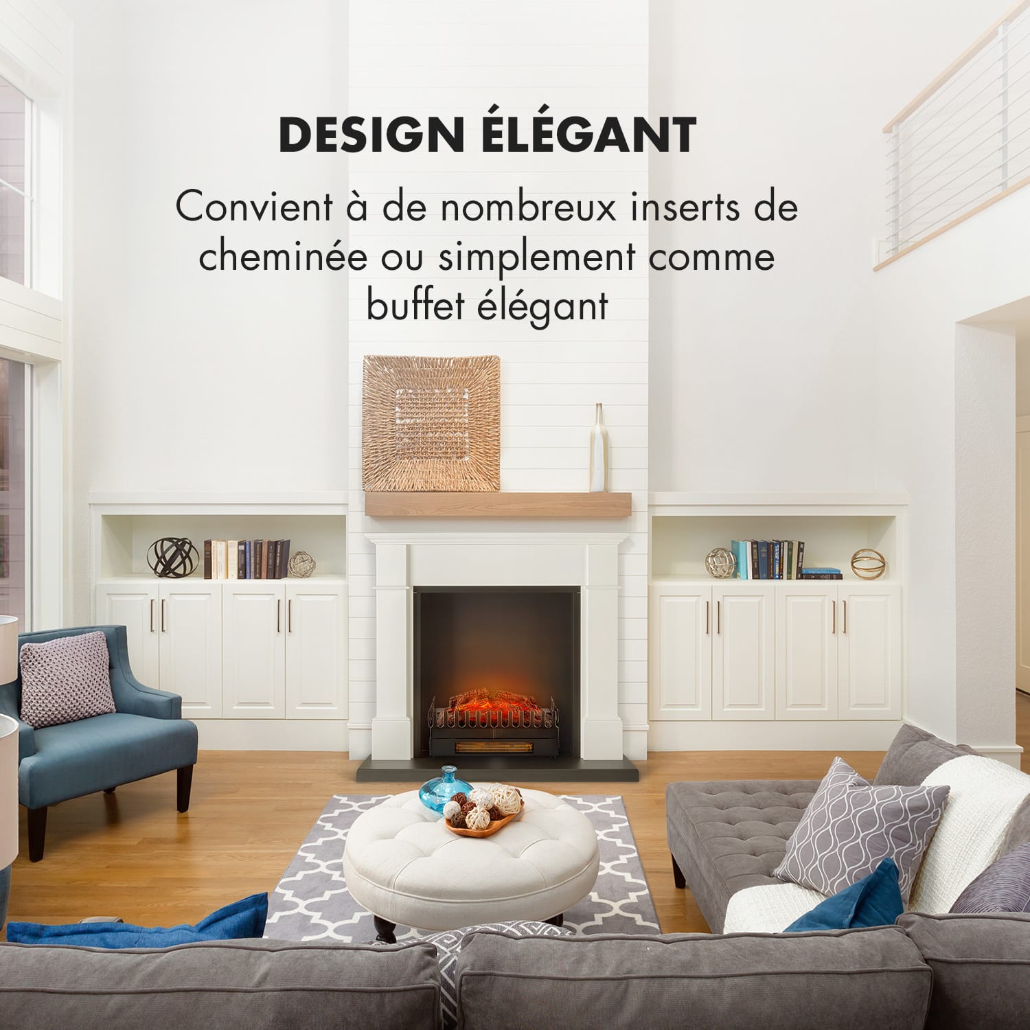 Biel Revêtement de cheminée design élégant MDF blanc sans insert de cheminée