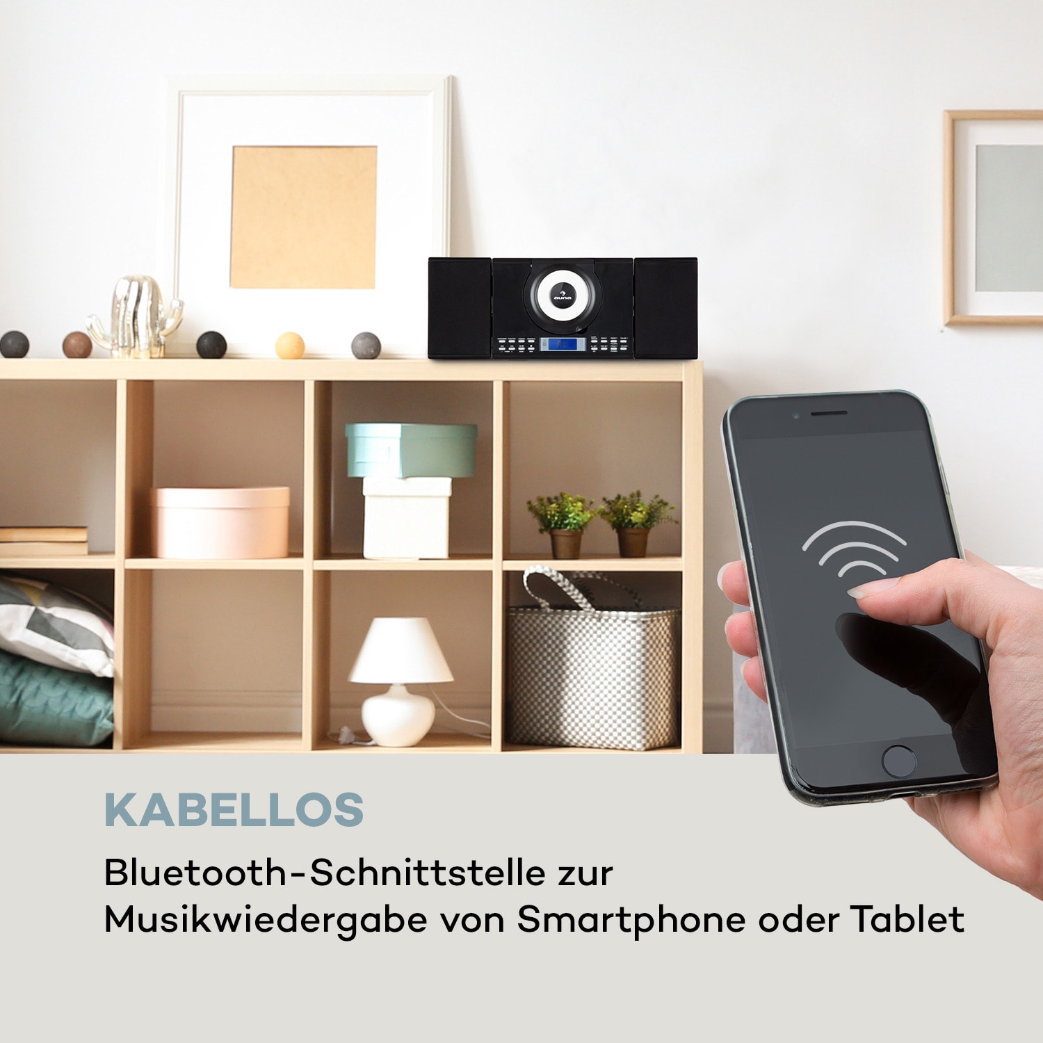 Wallie Microsystem CD-Player Bluetooth USB-Port Fernbedienung schwarz Schwarz