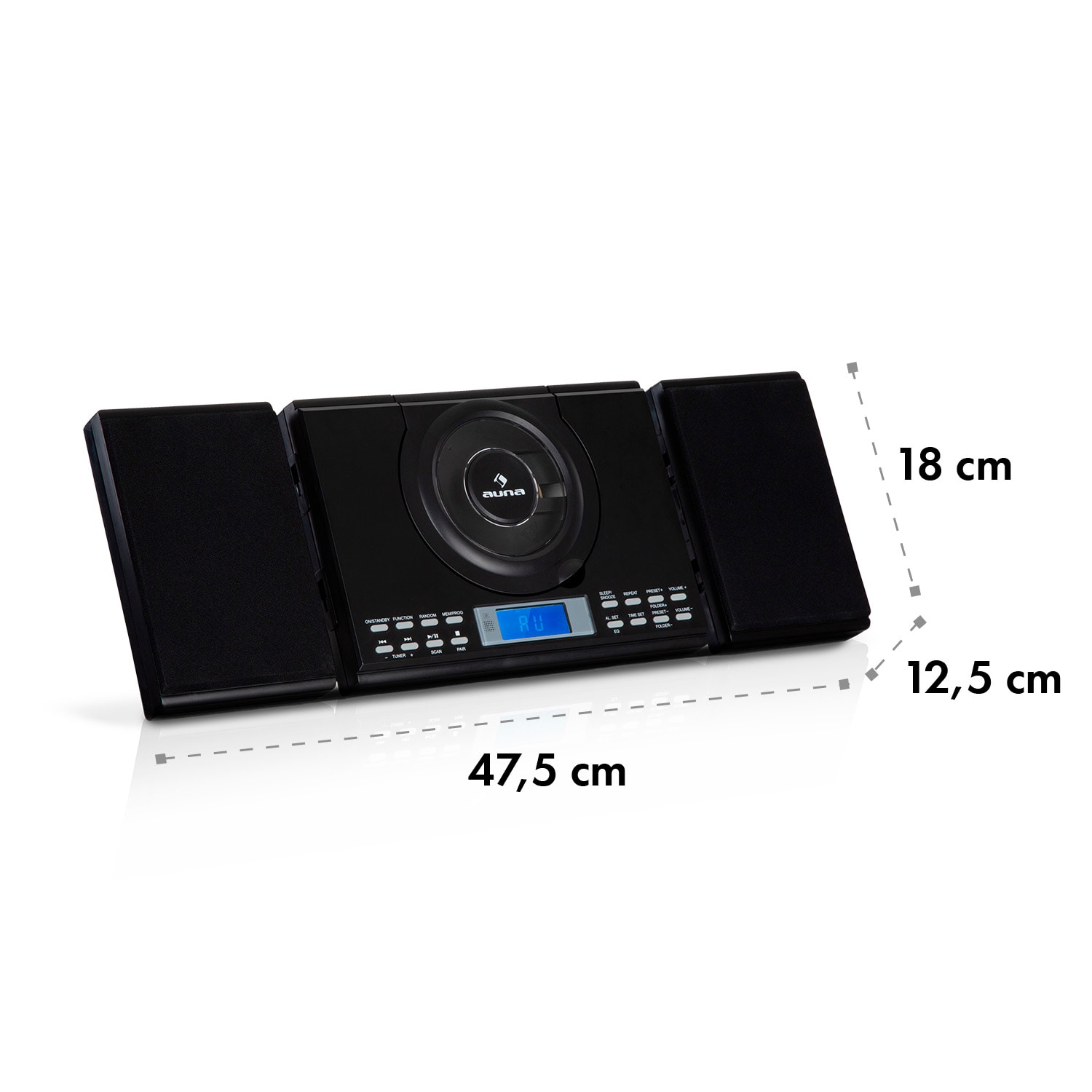 Wallie Microsystem CD-Player Bluetooth USB-Port Fernbedienung schwarz Schwarz