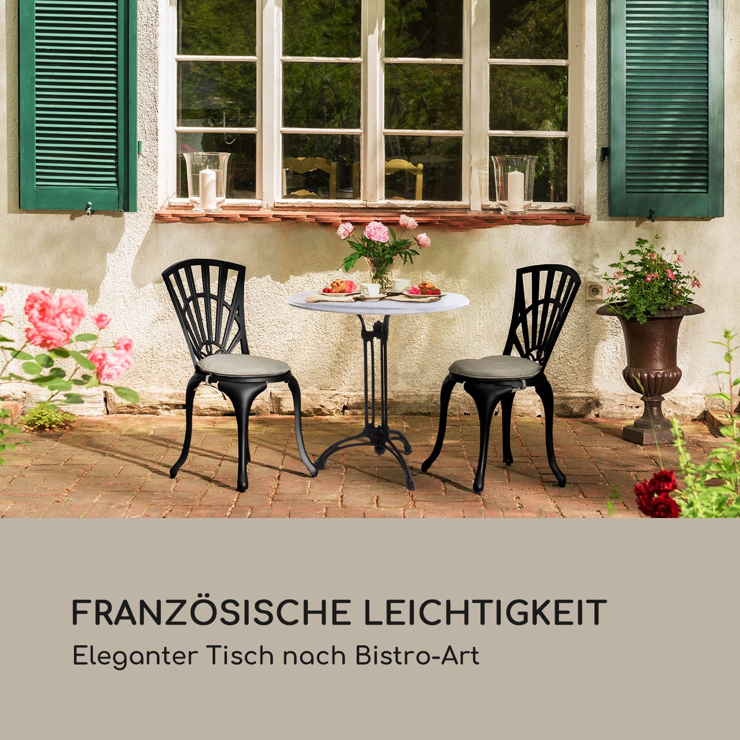 Patras-XL Bistrotisch 4-Seasons-Marble wasserfest frostsicher weiß / schwarz 