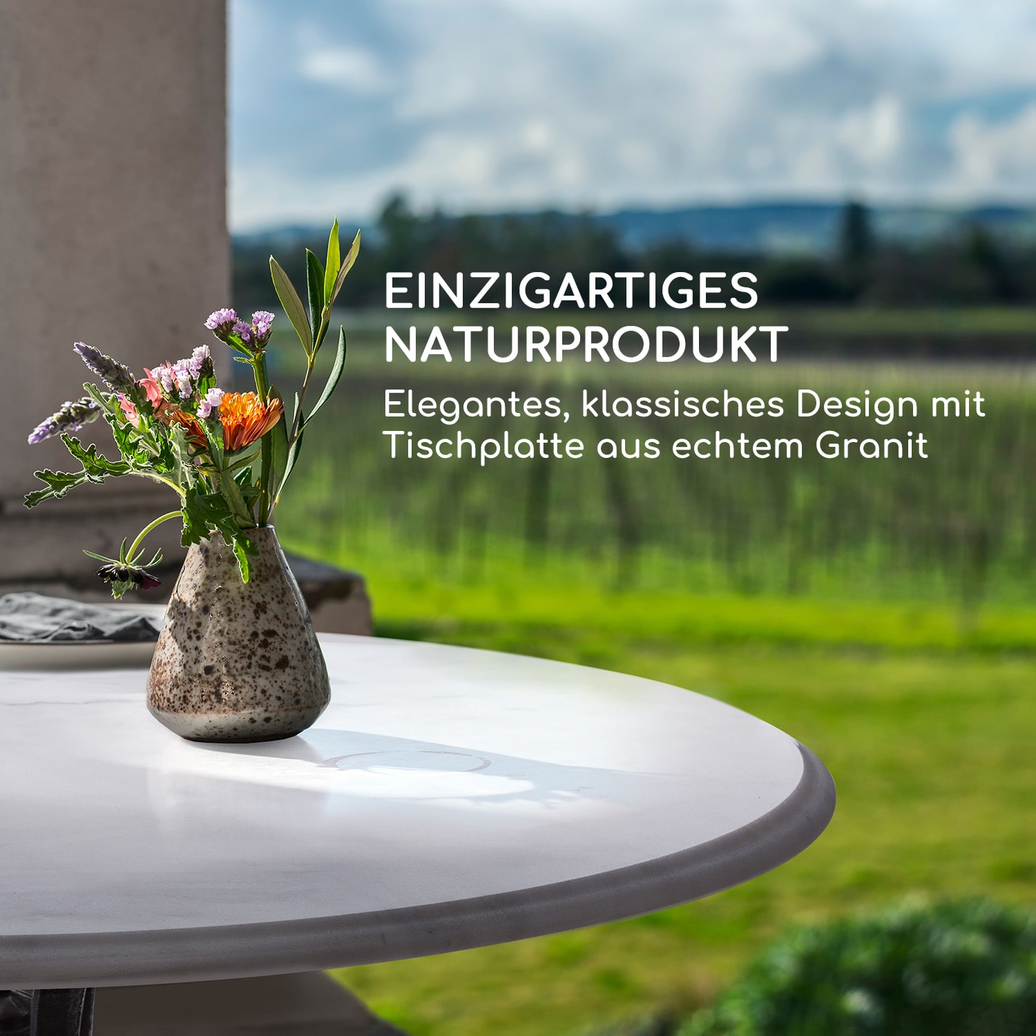 Patras-XL Bistrotisch 4-Seasons-Marble wasserfest frostsicher weiß / schwarz 