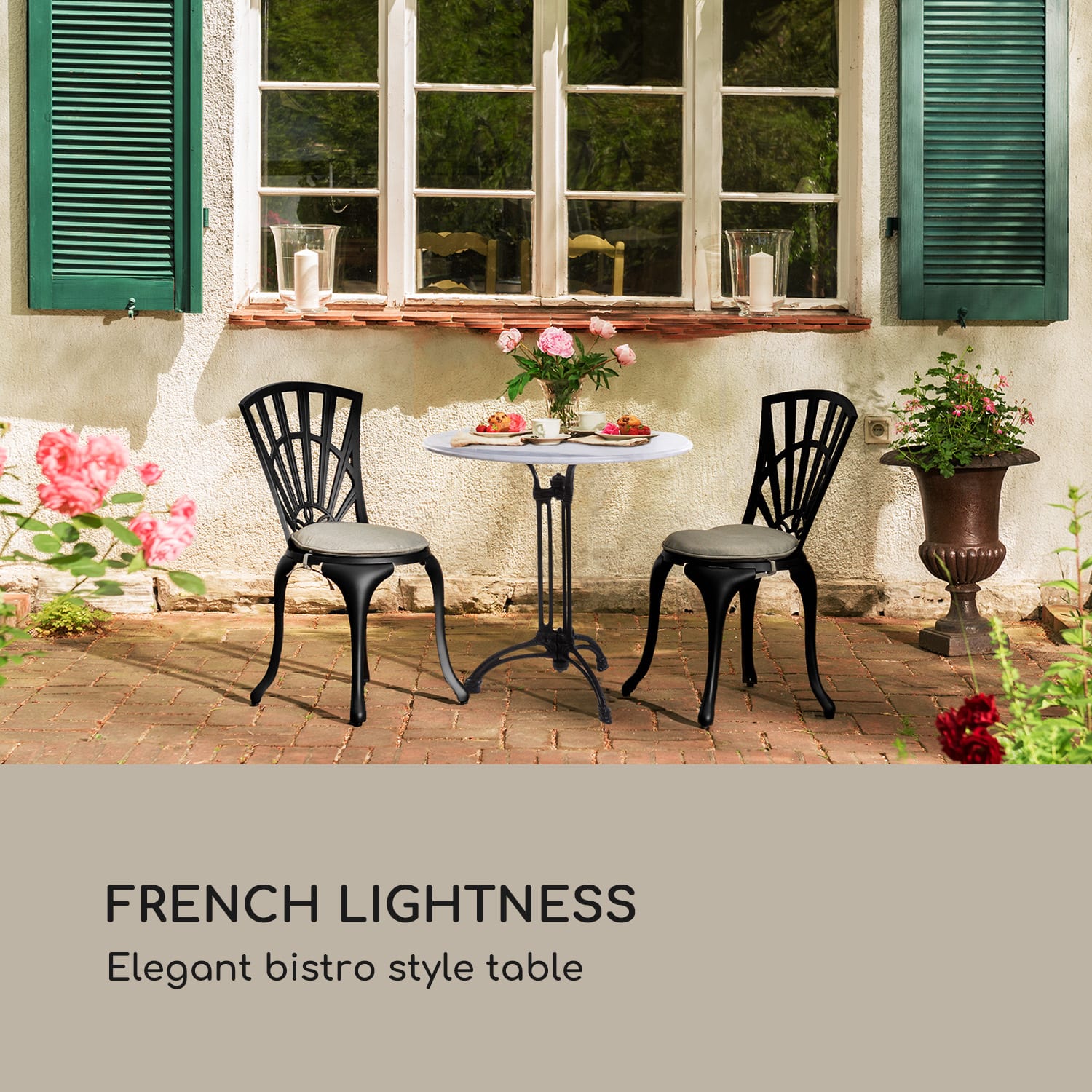 Patras-XL Bistro Table 4-Seasons Marble Waterproof Frostproof Black