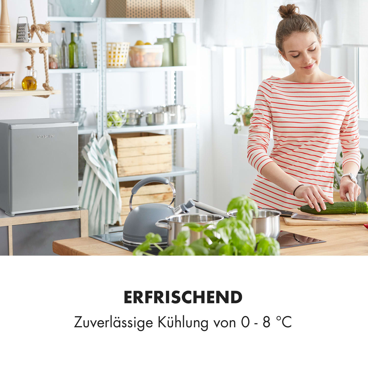 Nagano S Mini-Kühlschrank 38l 0dB 0-8°C geräuschlos 54,5cm silber 38 Ltr | Silber