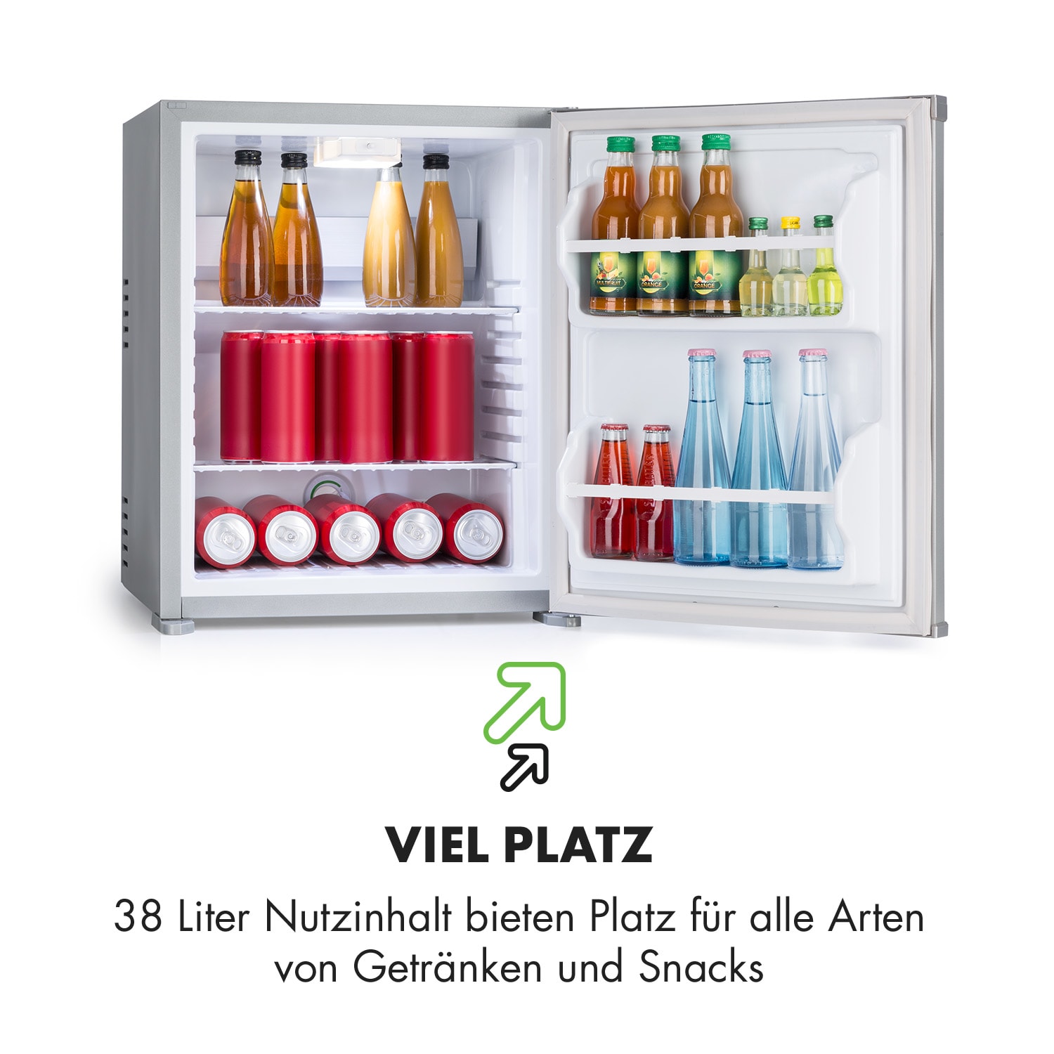 Nagano S Mini-Kühlschrank 38l 0dB 0-8°C geräuschlos 54,5cm silber 38 Ltr | Silber