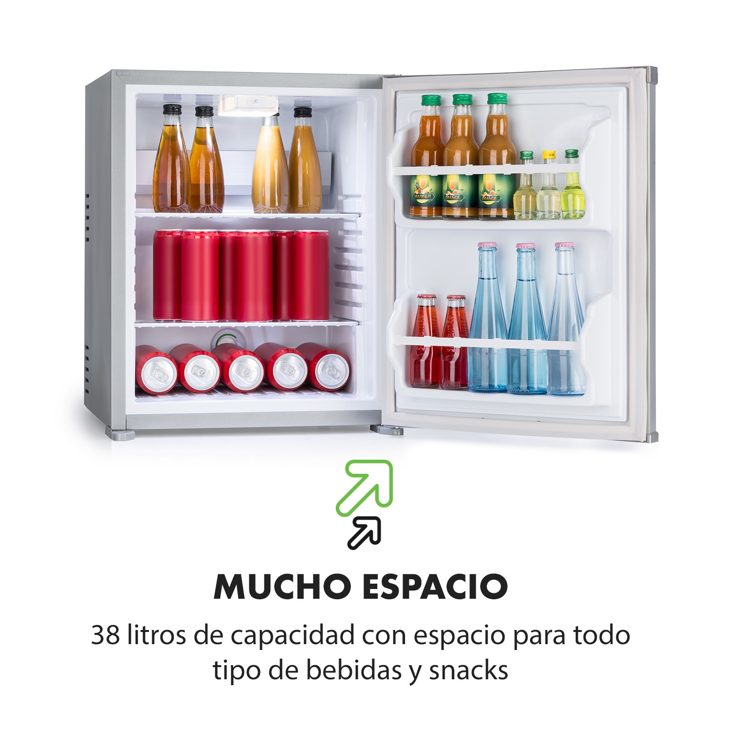 Nagano S Frigorífico pequeño 38l 0dB 0-8°C Silencioso 54,5cm Plateado 38 L | Plata