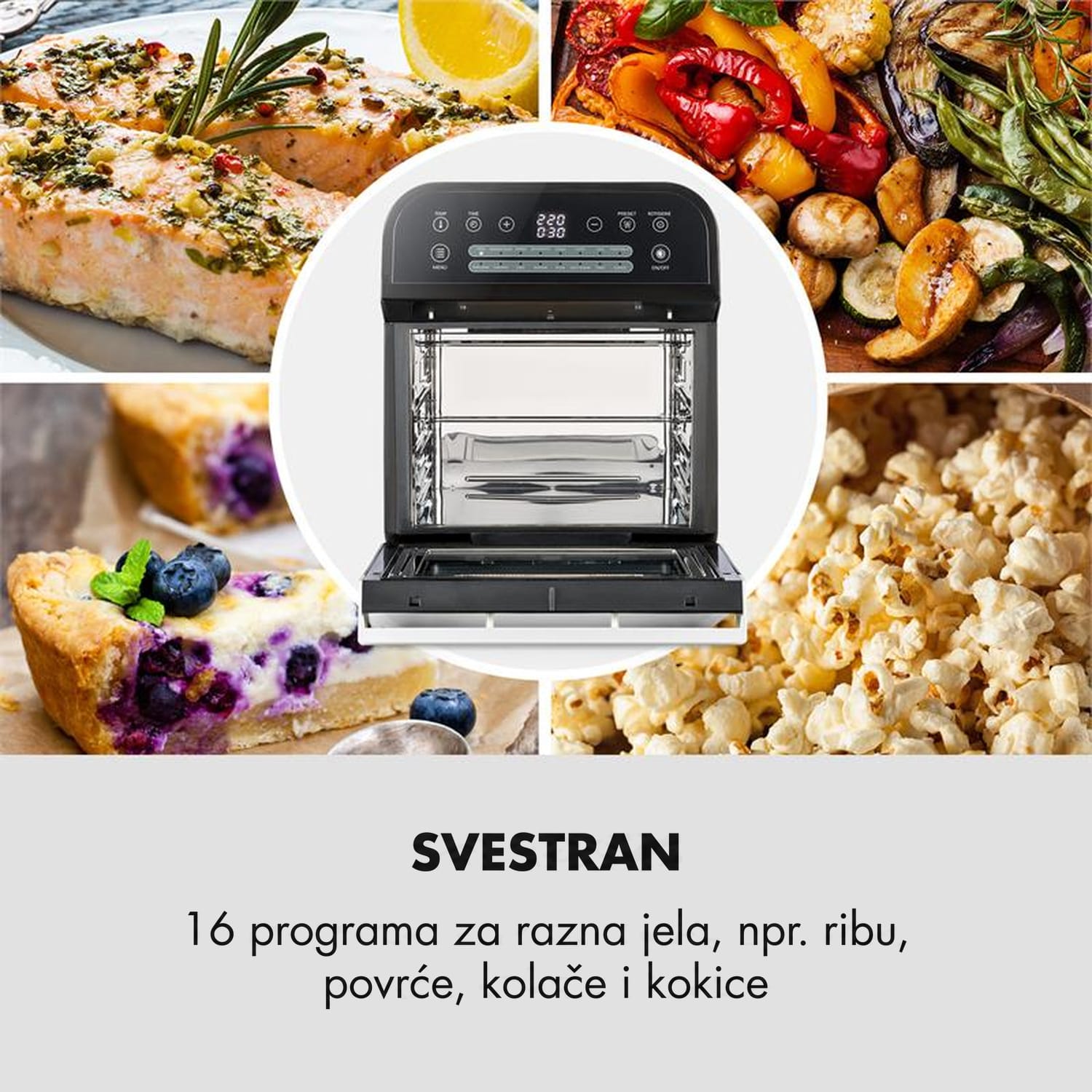 AeroVital Cube, friteza na topli zrak, 1600 W, 12 l, timer, 16 programa, crna Crna