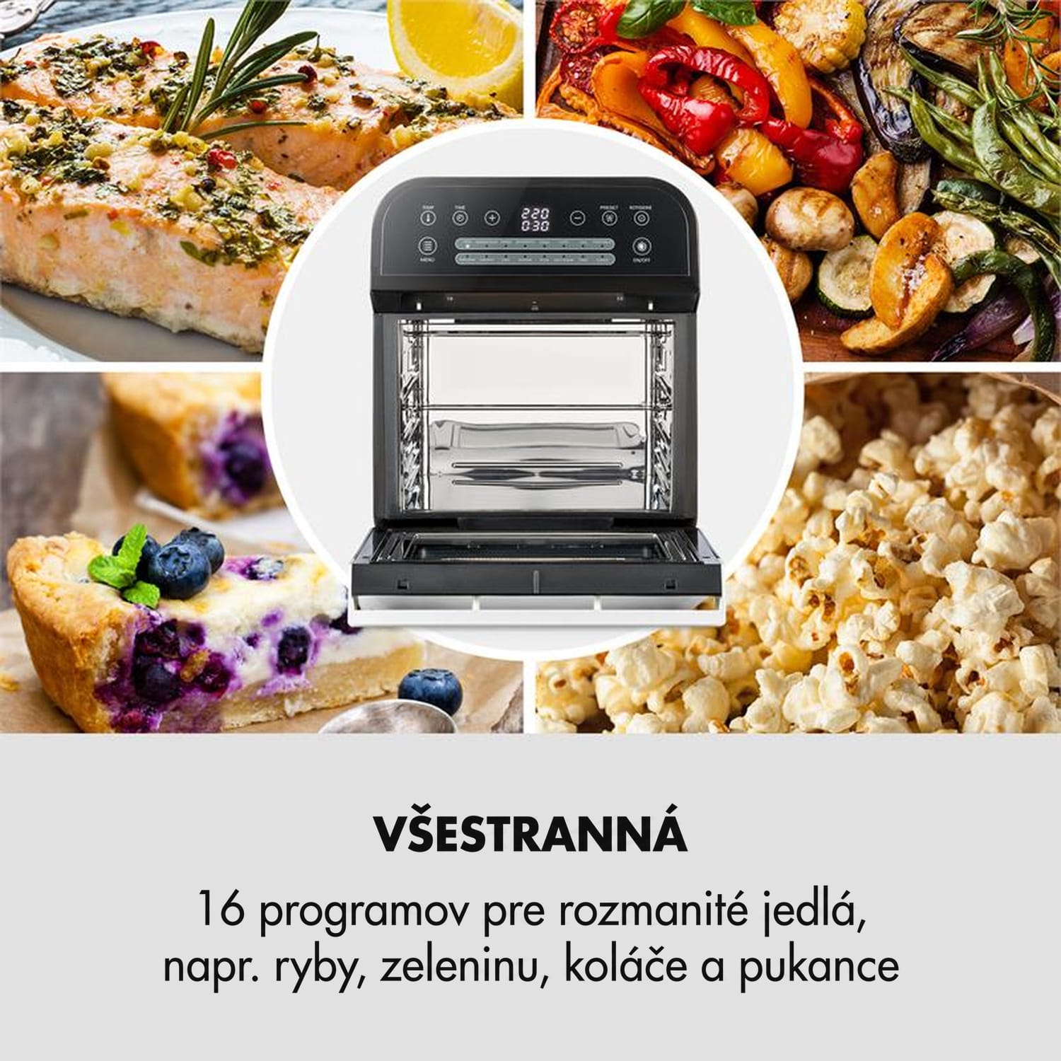 AeroVital Cube, teplovzdušná fritéza, 1600 W, 12 l, časovač, 16 programov, čierna Čierna