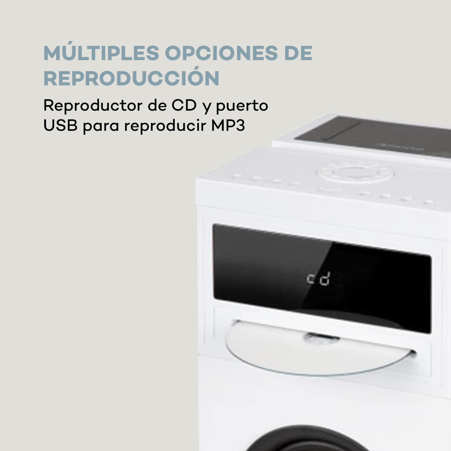 Karaboom 100 Sing Torre de karaoke 120W max. Reproductor de CD 2 micrófonos inalámbricos Blanco