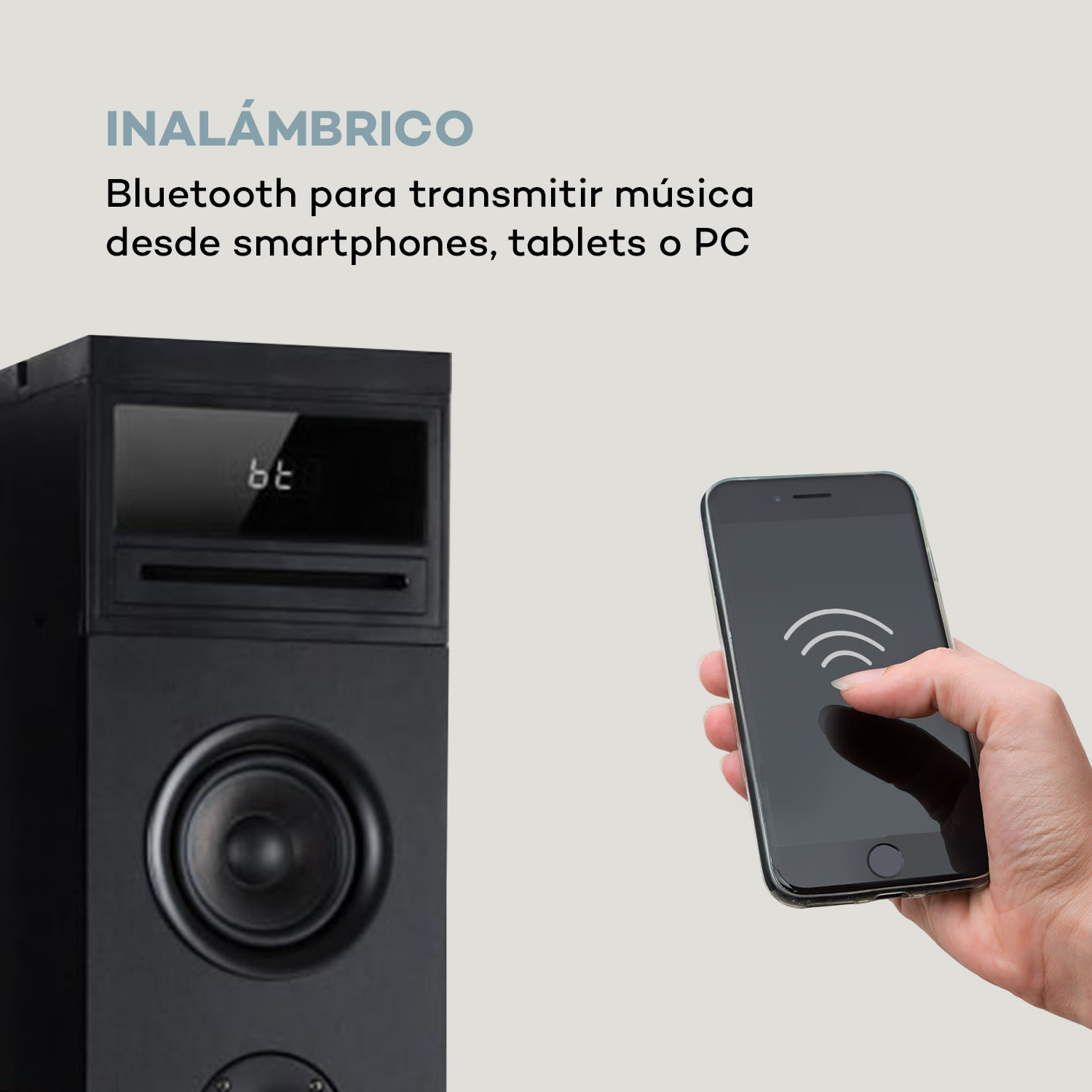 Karaboom 100 Sing Torre de sonido Karaoke 120W máx. Reproductor de CD 2 micrófonos inalámbricos 