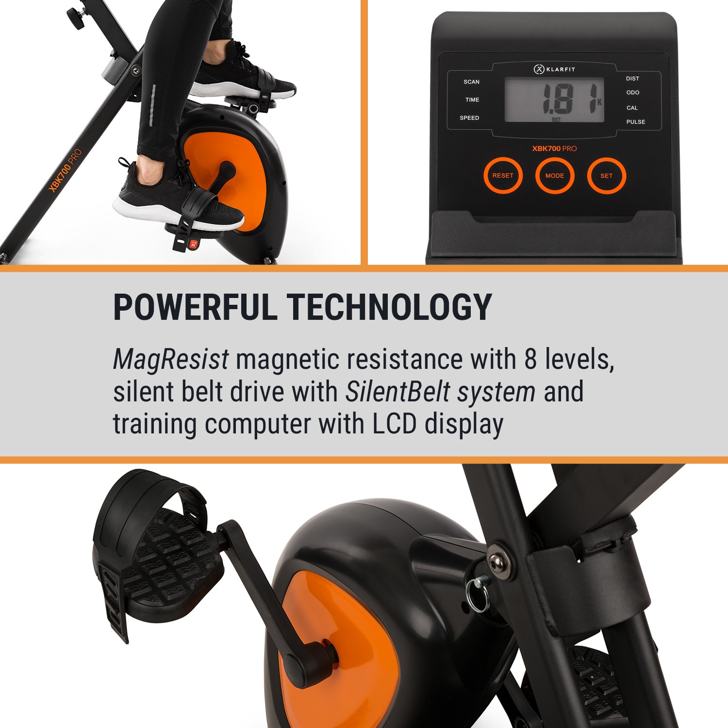 Azura Air, domači trenažer, X-bike, SilentBelt, magnetni upor, zložljiv Oranžna