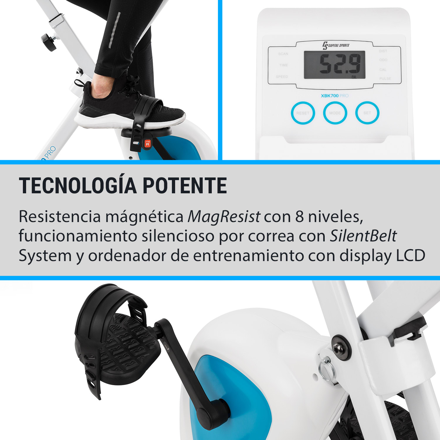Azura Air Bicicleta estática X-Bike SilentBelt Reluctancia magnética Plegable Blanco