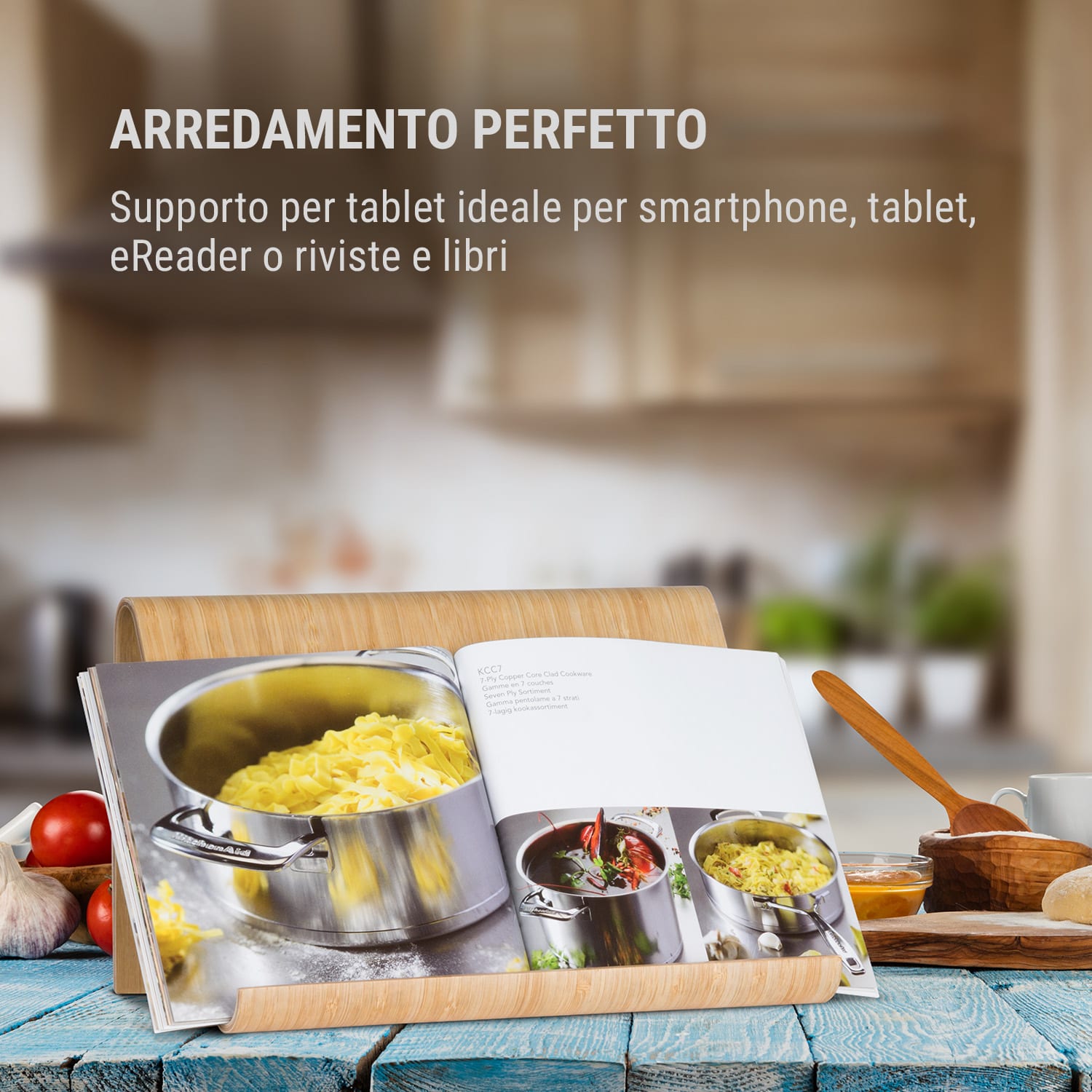 Panda Supporto tablet in bambù ergonomico incl. eBook ricette 