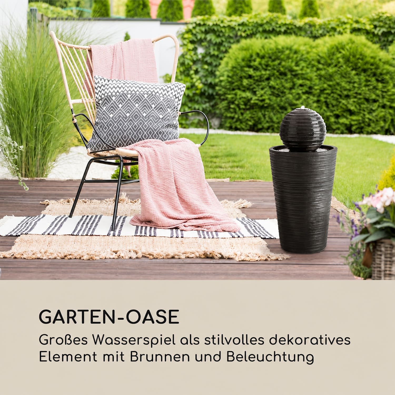 Liquitorre XL Solarbrunnen 200l/h Solarpanel 2W Akku LED Polyresin 34 x 70 x 34 cm