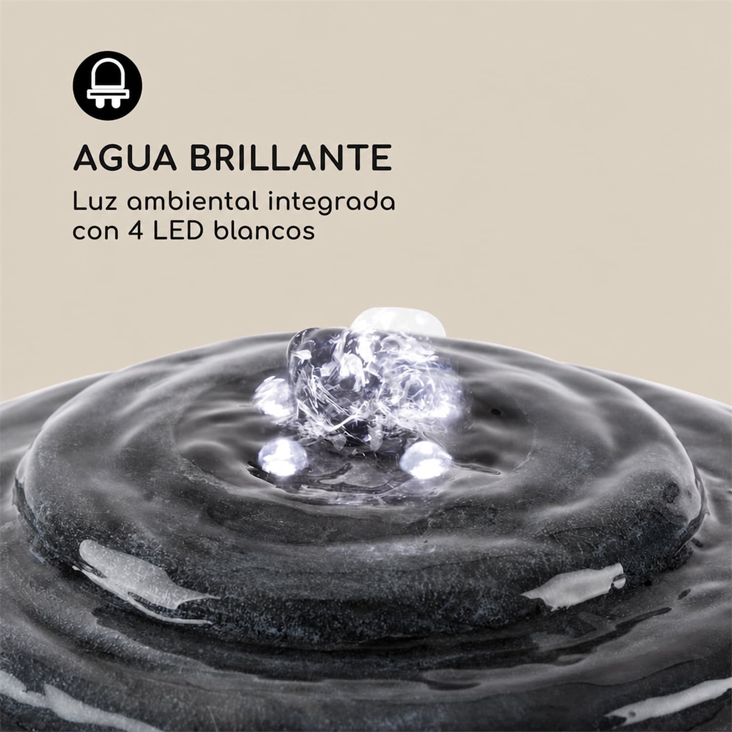 Liquitorre XL fuente solar 200l/h panel solar 2W batería LED polirresina 34 x 70 x 34 cm