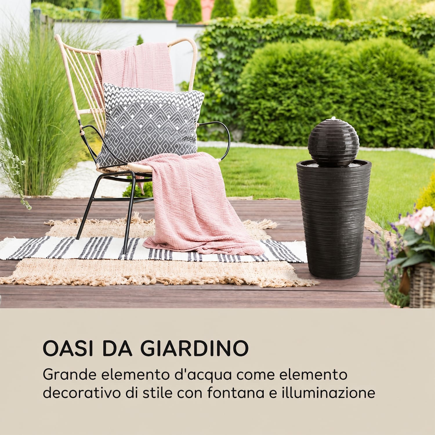 Liquitorre XL fontana solare 200l/h pannello solare 2W batteria LED in poliresina 34 x 70 x 34 cm
