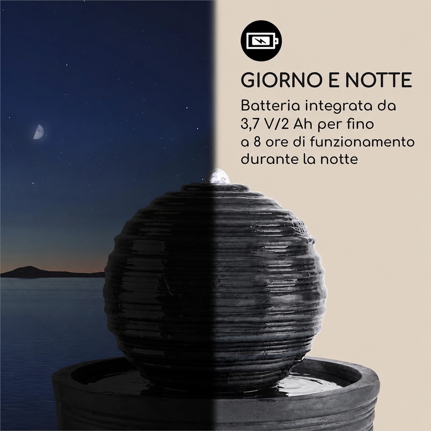 Liquitorre XL fontana solare 200l/h pannello solare 2W batteria LED in poliresina 34 x 70 x 34 cm