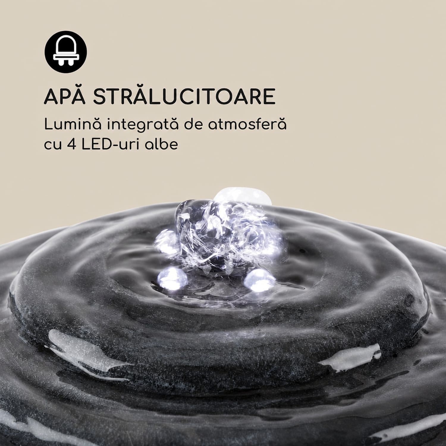 Liquitorre XL, fântână solară, 200 l/h, panou solar, baterie 2W, LED, polyresin 34 x 70 x 34 cm