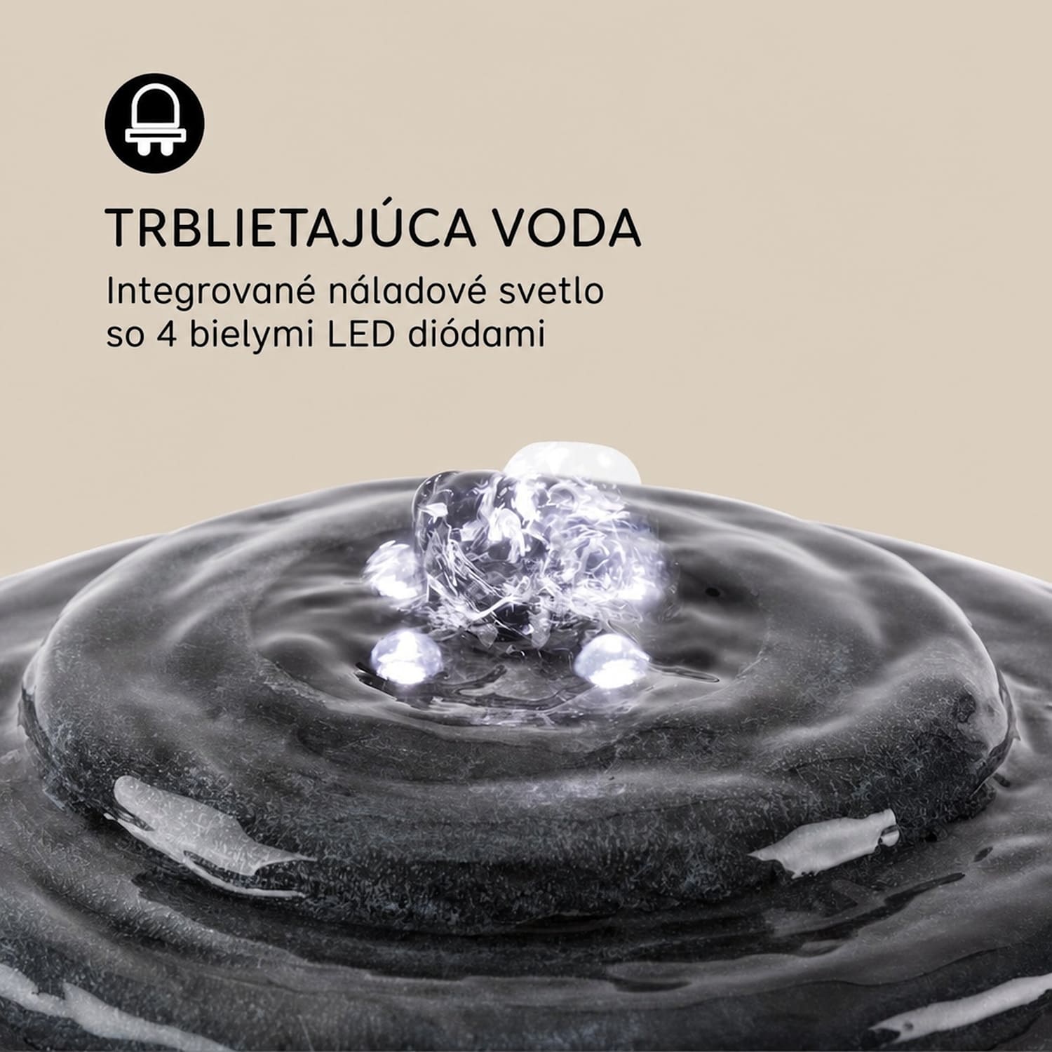 Liquitorre XL, solárna fontána, 200 l/h, solárny panel, 2 W, akumulátor, LED, polyresin 34 x 70 x 34 cm