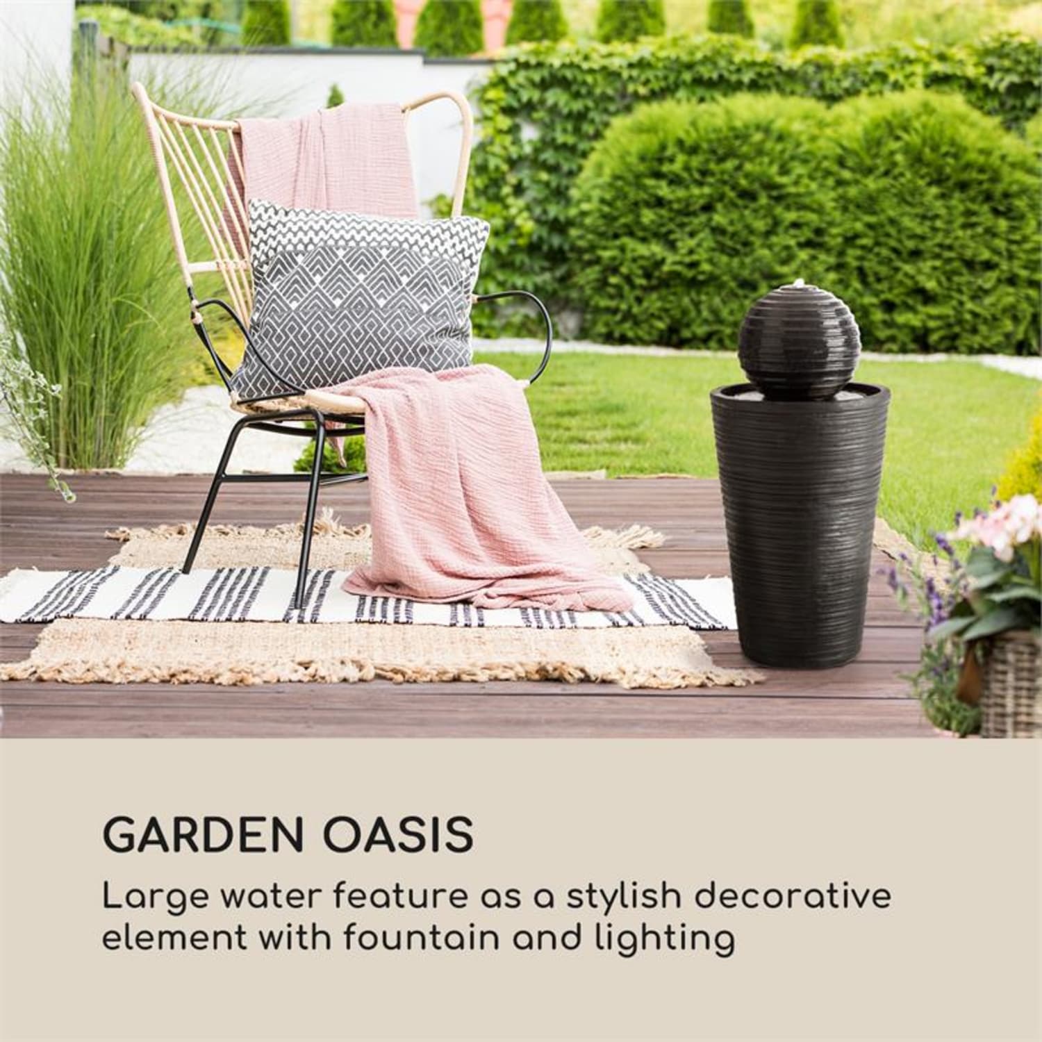 Liquitorre XL Solarbrunnen 200l/h Solarpanel 2W Akku LED Polyresin 34 x 70 x 34 cm