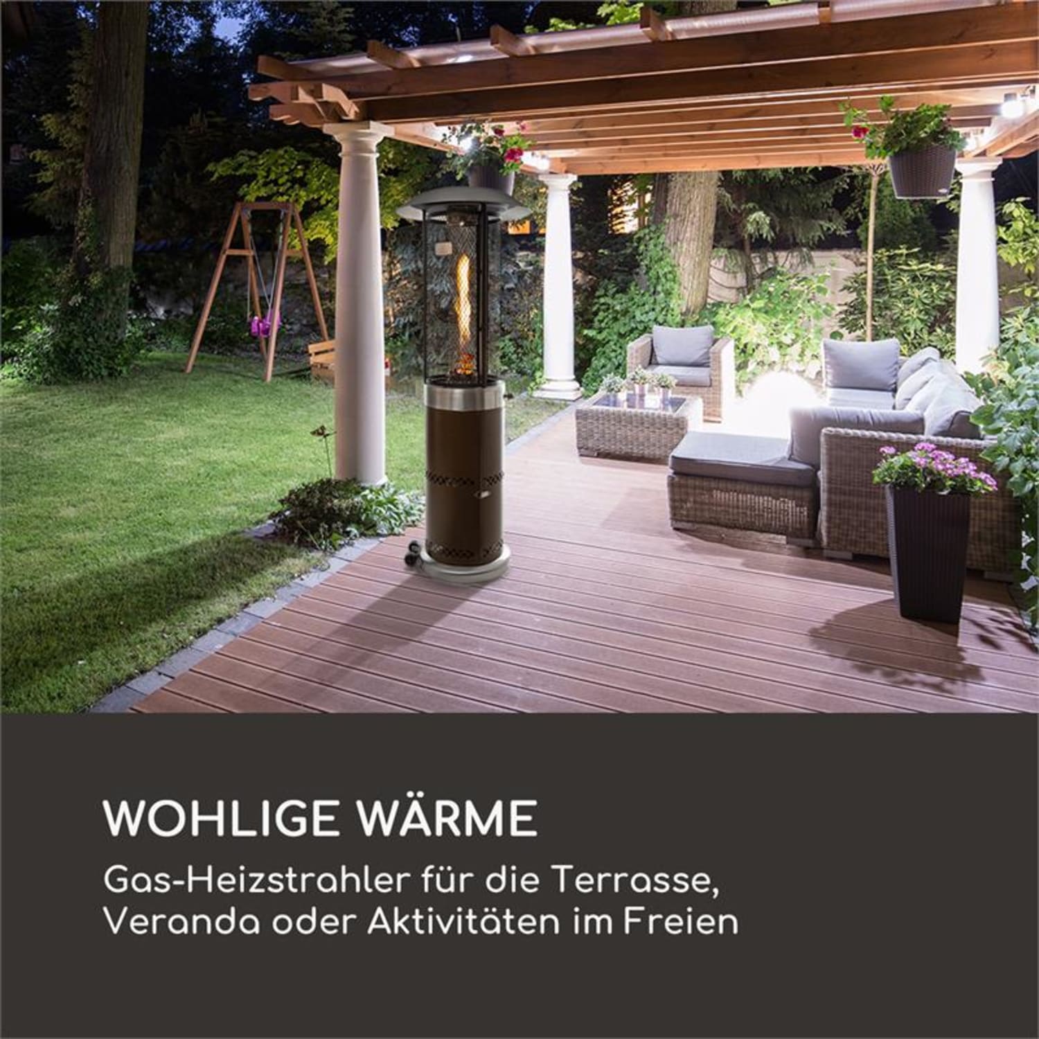 Goldflame Deluxe Chauffe-terrasse 36 000 BTU/11 kW Verre trempé mobile Acier inoxydable Bronze