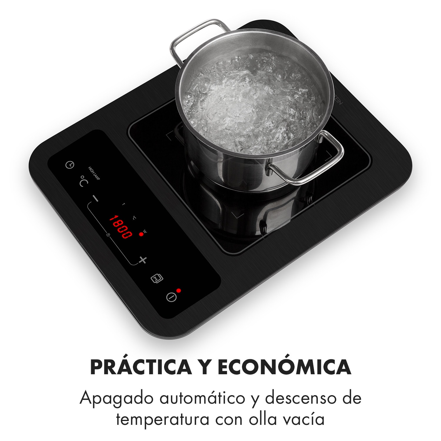 SlimChef Placa de inducción 1800W Temporizador de 3h 10 potencias Negra 