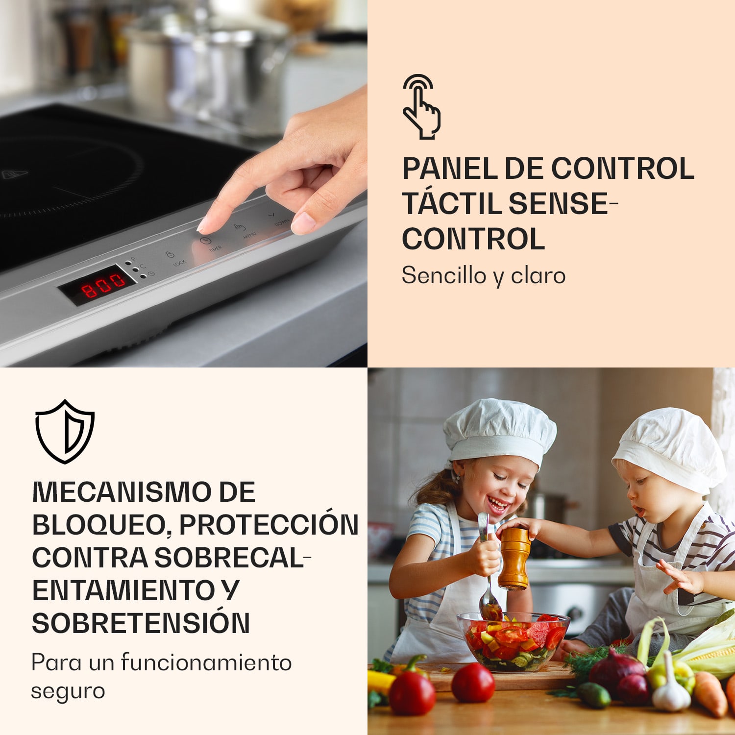 MisterCook Duo Placa de cocción con infrarrojos de 3000 W, 90-650 °C y temporizador de apagado 