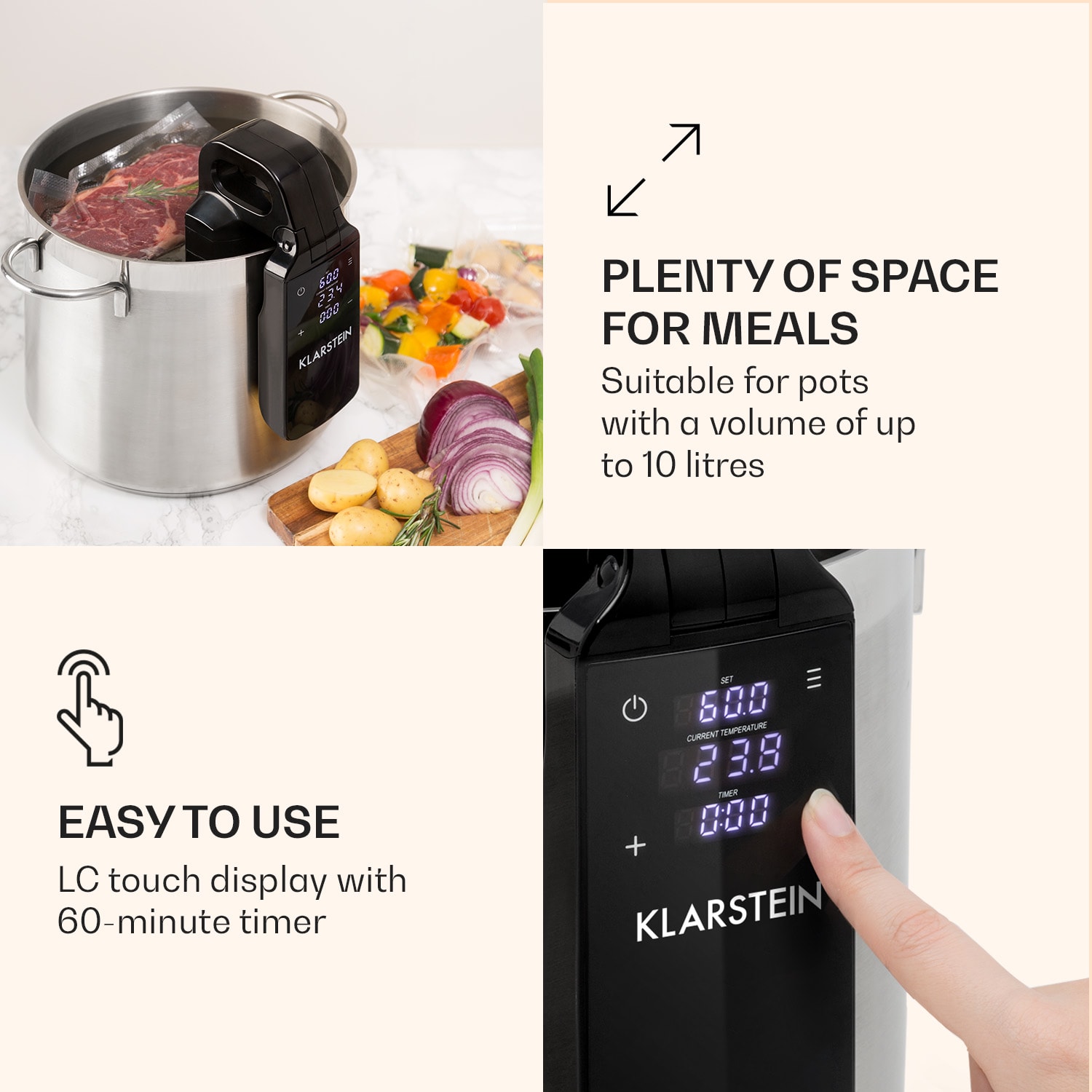 Quickstick Free, Sous Vide črpalka, 0 - 95 °C , LCD zaslon na dotik, črna 